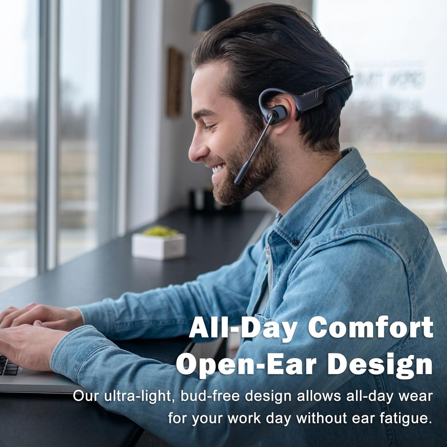 Caymuller Open Ear Headphones with Mic, Bluetooth Wireless Headset with Microphone, Multipoint Connect Bluetooth 5.3 Headphone, Sweatproof Wireless Headset for Work, Driving, Running, Workouts 1