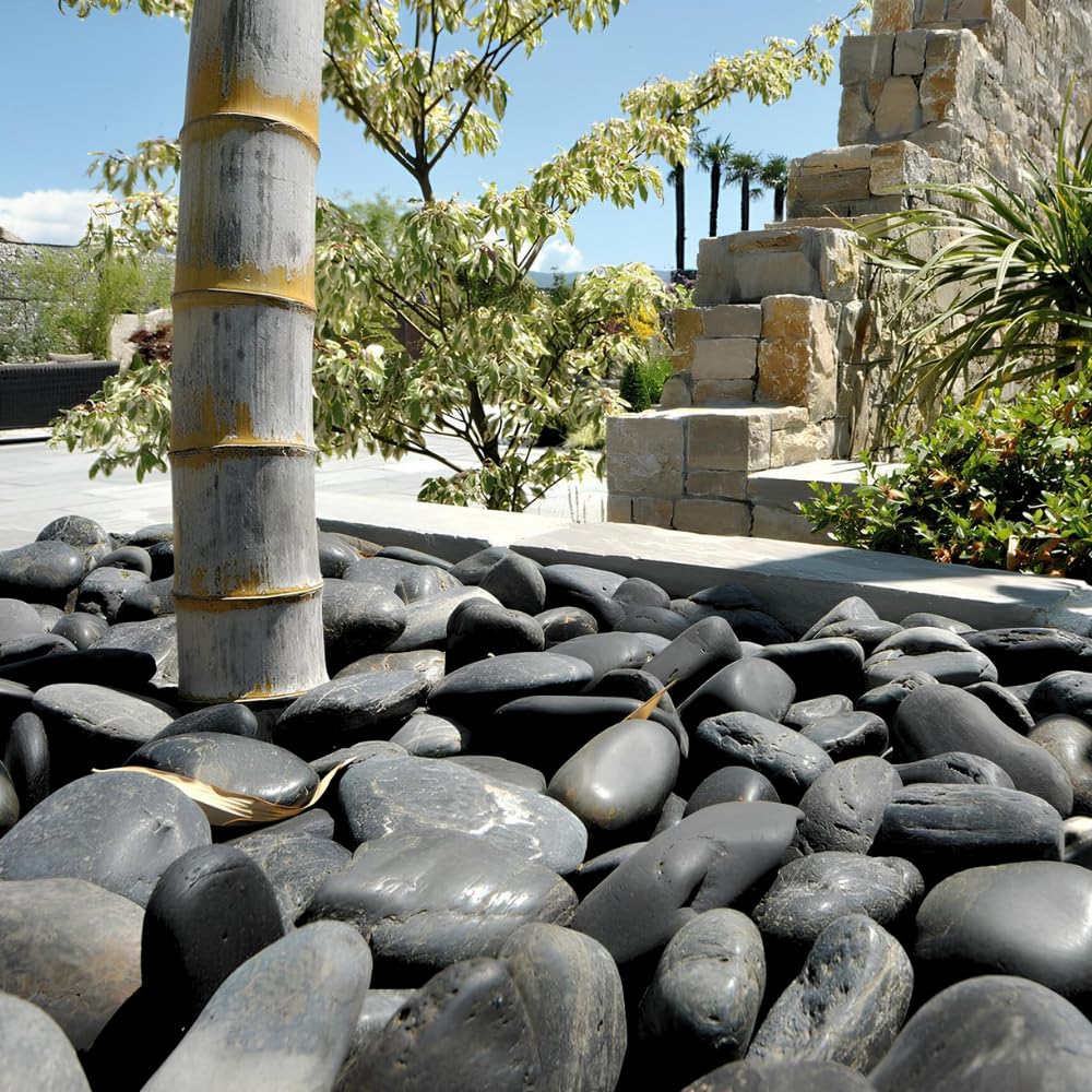 FORTUNATO Ciottoli Nero Ebano Pietre Naturali Decorativi Giardini Aiuole Vasi Protegge Decora Vialetti Confezionata in Sacchi da Kg (25, 40/60 mm)