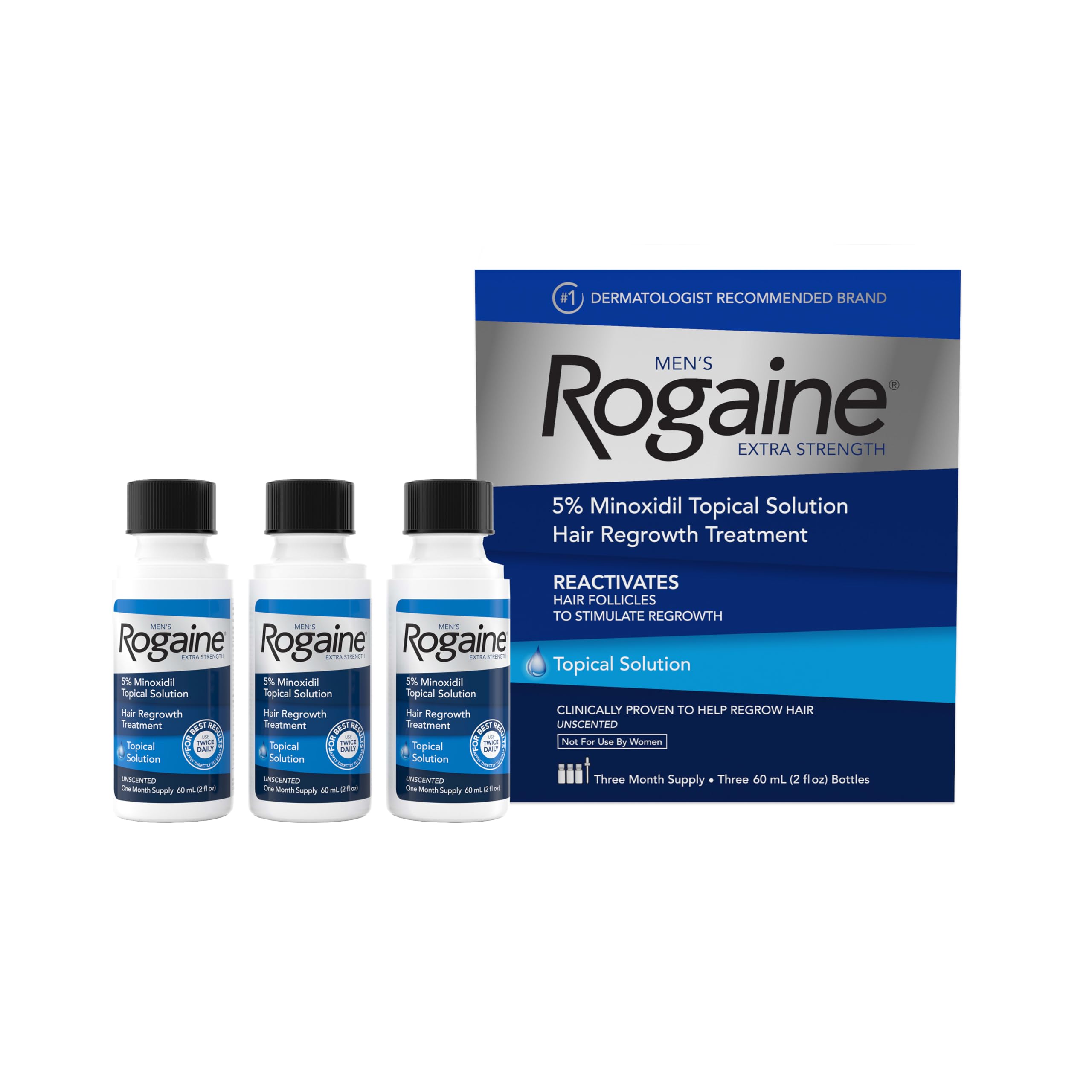 Men's Rogaine Extra Strength 5% Minoxidil Solution, 3 Mo Supply, 3x 2 Fl Oz
