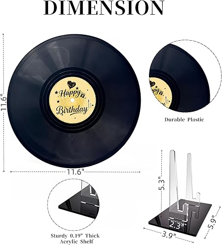 Miniatura 5 de REEGII Libro de invitados de cumpleaños estilo disco de vinilo para decoraciones de cumpleaños, póster grande de 11.6 x 11.6 pulgadas con 12