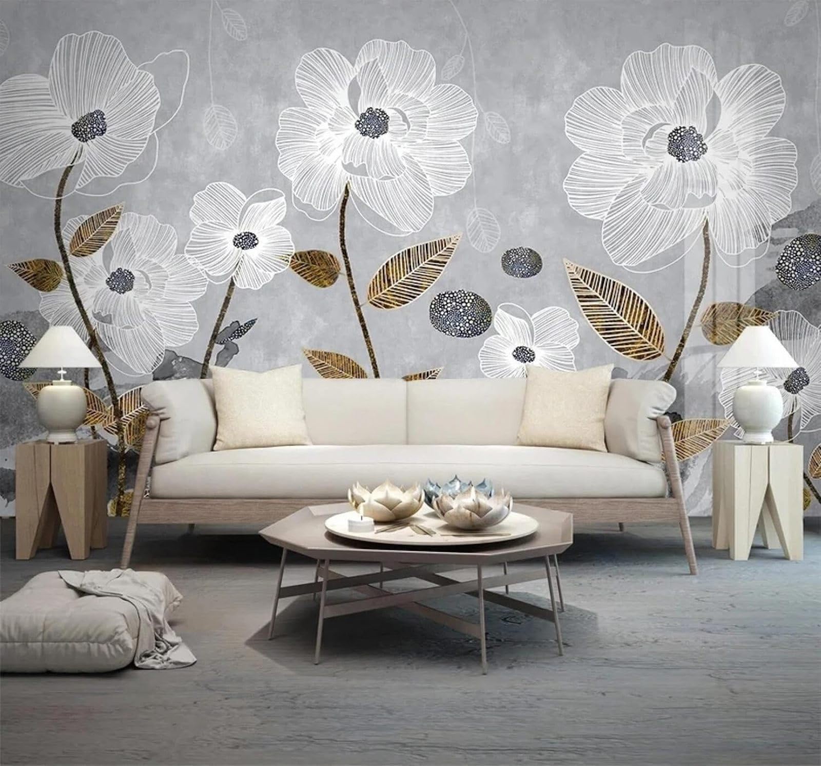Xlming 150Cm×105Cm(B×H) Vintage Relief Grey Plants Flowers 3D Wallpaper Luxury Home Dining Decor Paste Sofa Living Room The Wall For Bedroom Mural-150Cm×105Cm