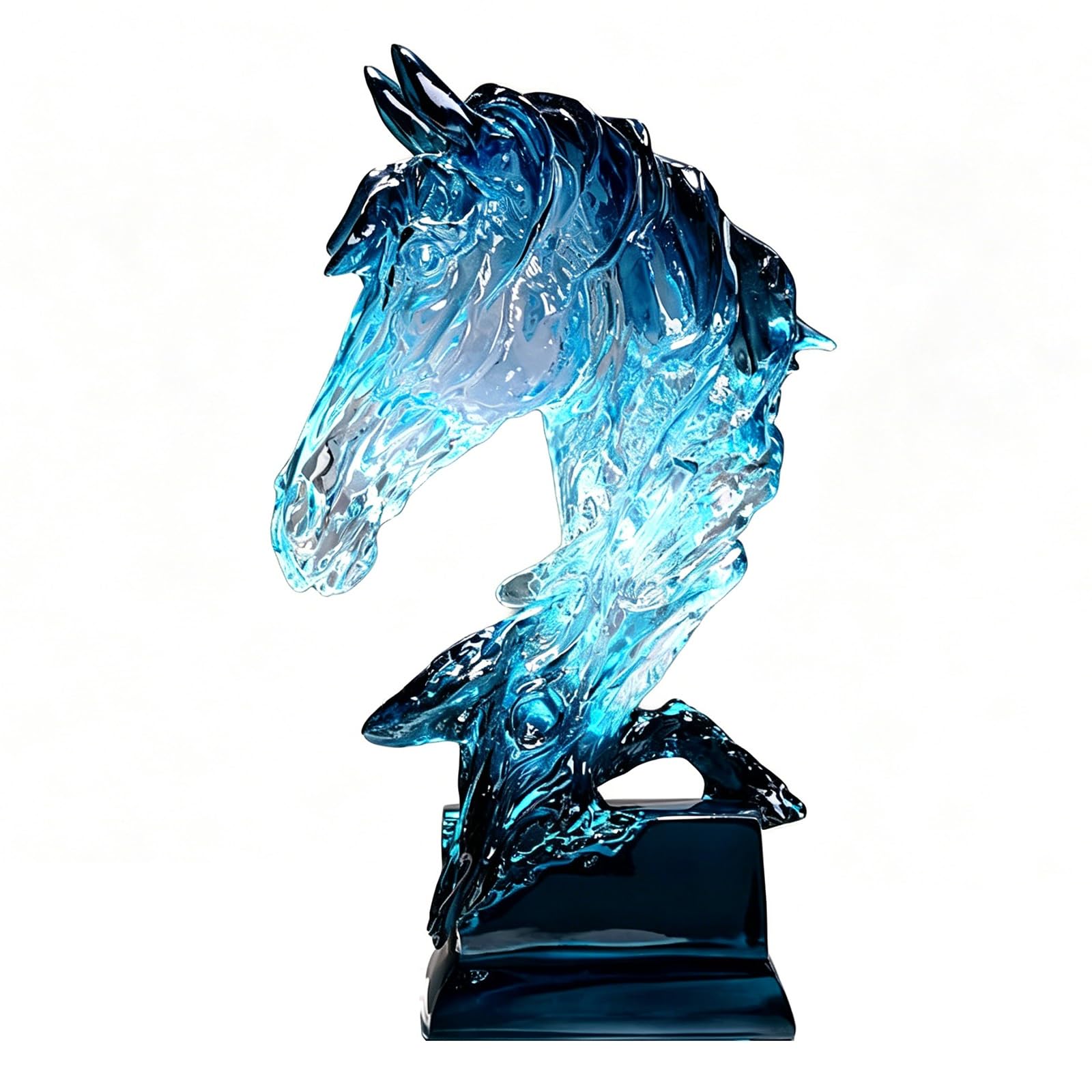 zxhrybh Blue Horse Head Statue, Modern Resin Horse Sculpture, Abstract Animal Bust Figurine for Bookshelf Living Room(Large)