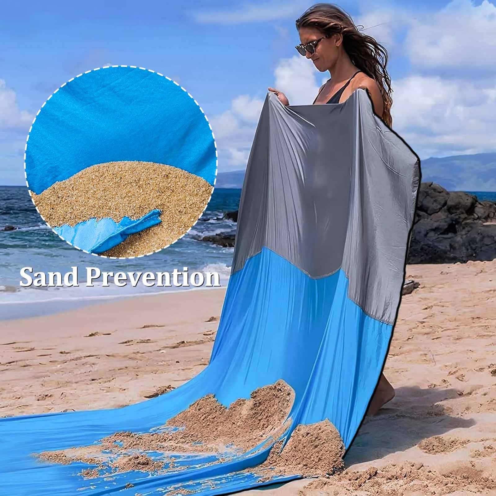 Tappetino Spiaggia Antisabbia Poliestere Pieghevole 200x210 cm con Chiodi e Tasca