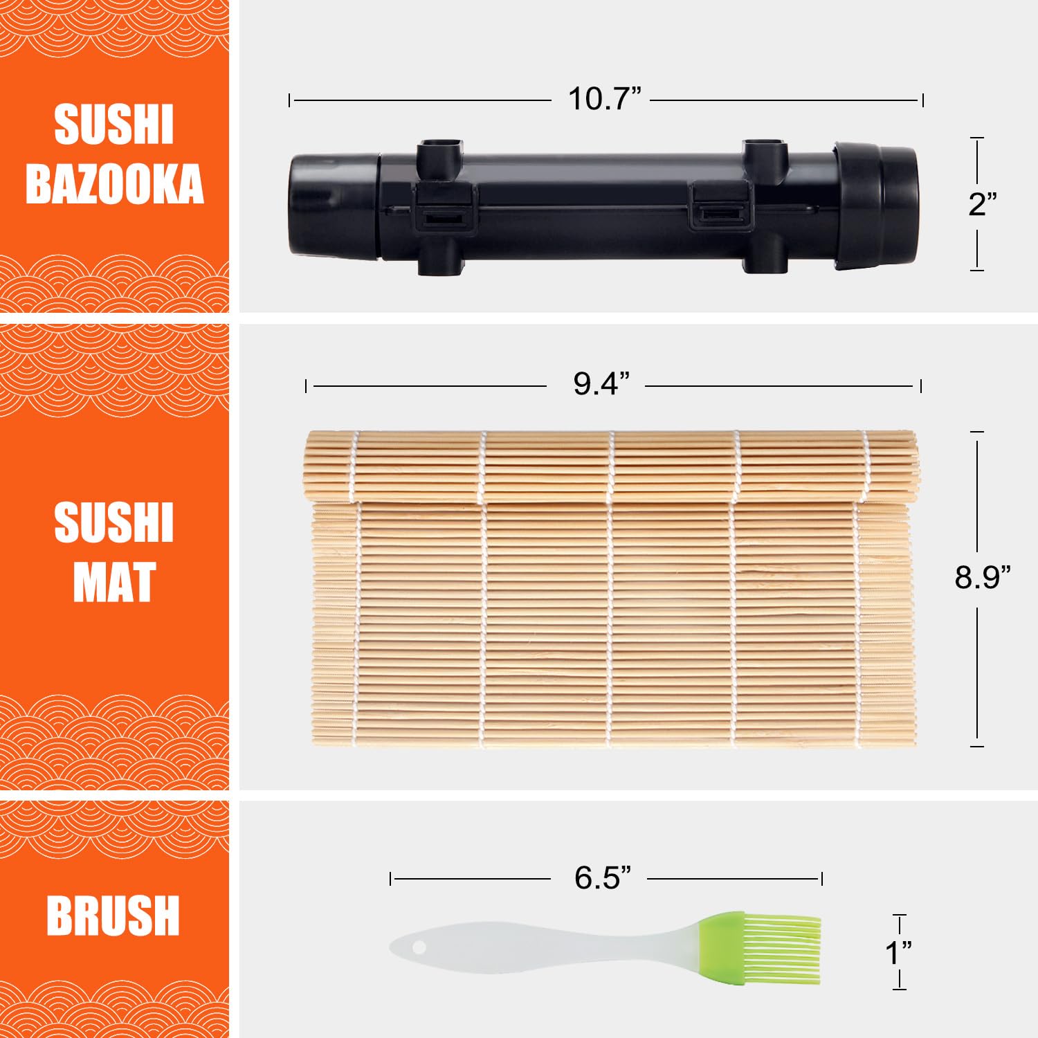 SmileTools Zestaw do robienia sushi, wałek do sushi, sushi bazooka, maszyna do sushi, bambusowa mata do zwijania sushi dla początkujących (czarny)