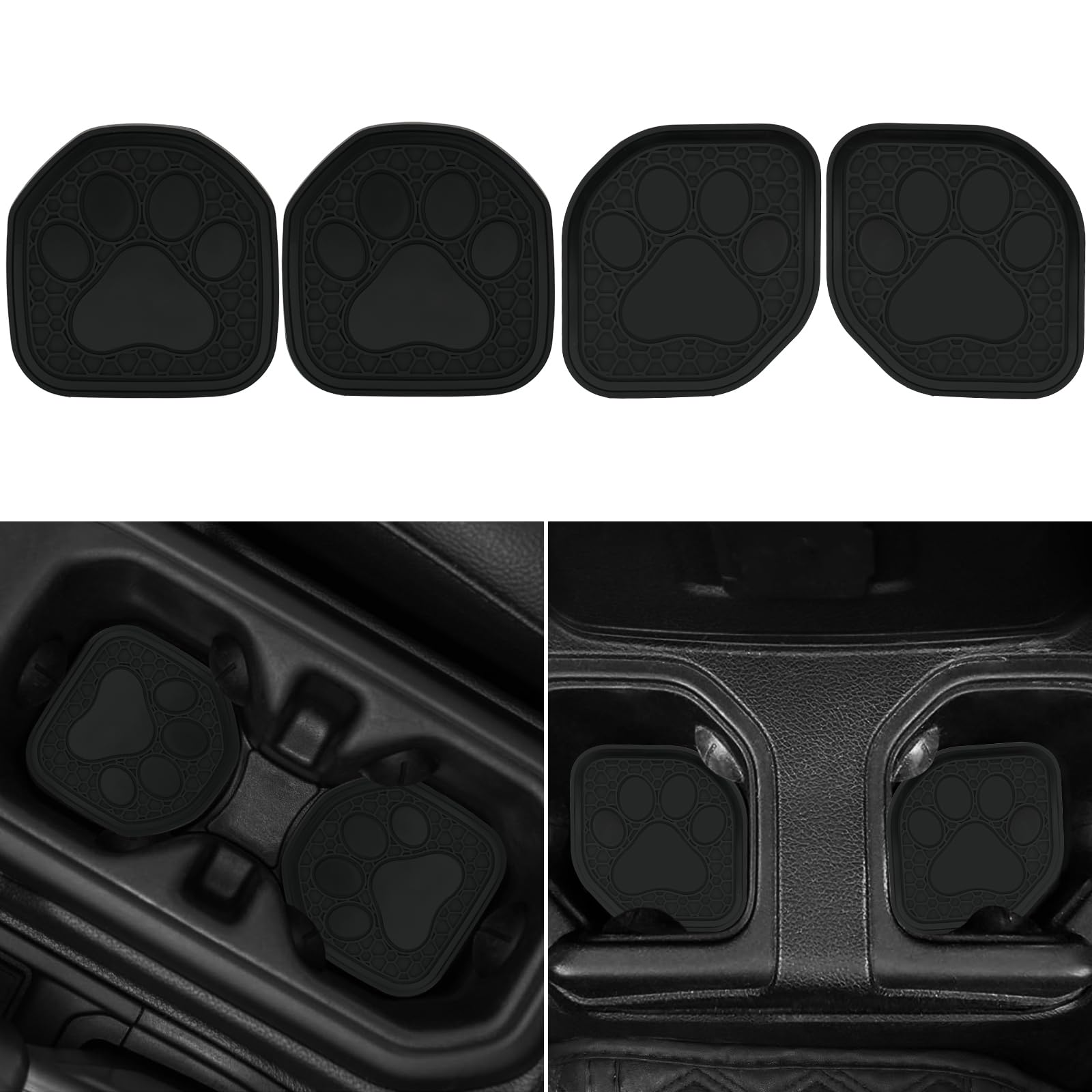 Cup Holder Inserts Coaster Interior Accessories Cup Mat Pad, Compatible with 2018-2024 Wrangler JL/JLU and 2020-2024 Gladiator JT (Black, Dog Paw Style)