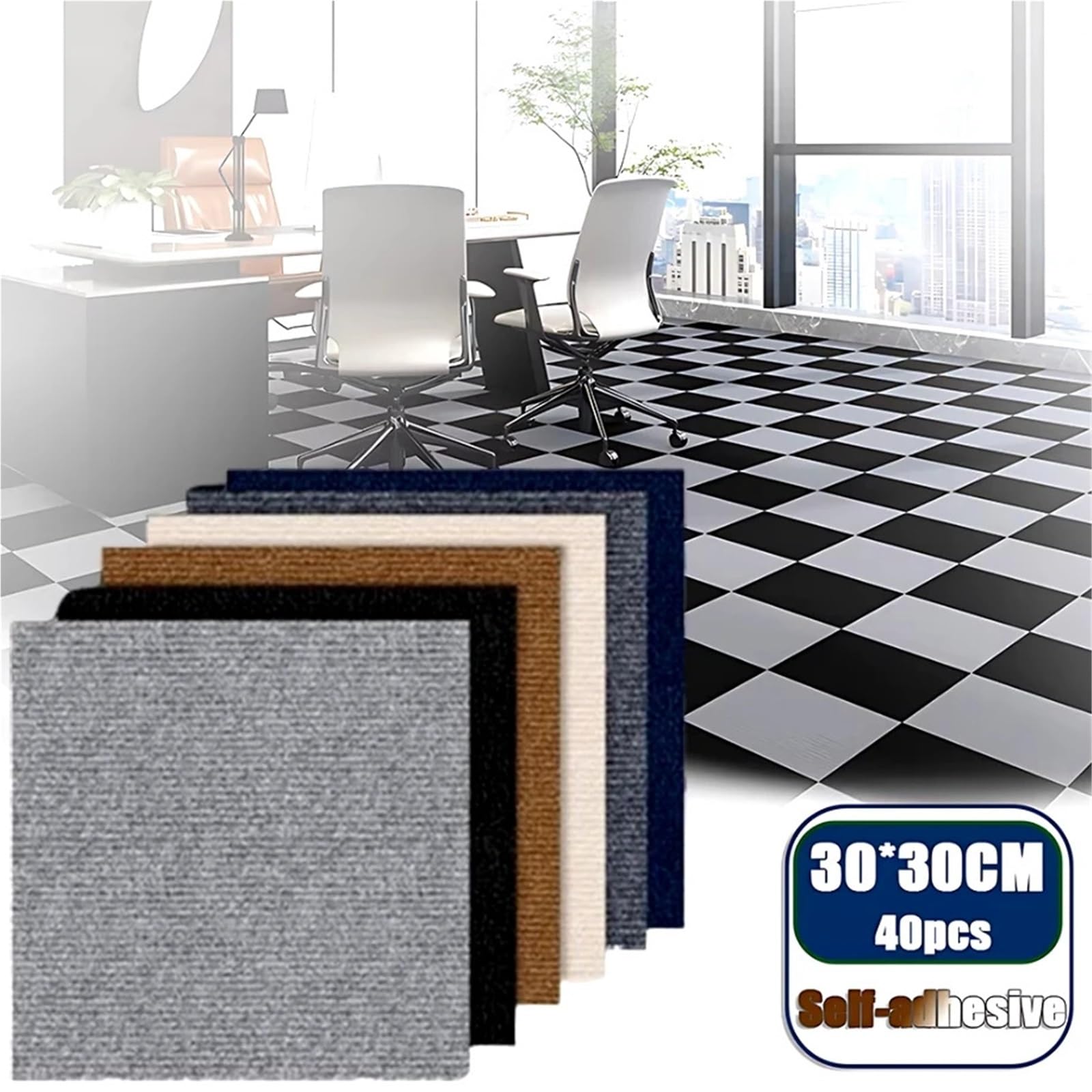 Teppichfliesen Selbstliegend Dicker, quadratischer Teppich, selbstklebend, for Abziehen und Aufkleben, DIY-Bodenbelag for Wohnzimmer, Schlafzimmer, Heimdekoration(Brown,30x30cm(5 Pcs))