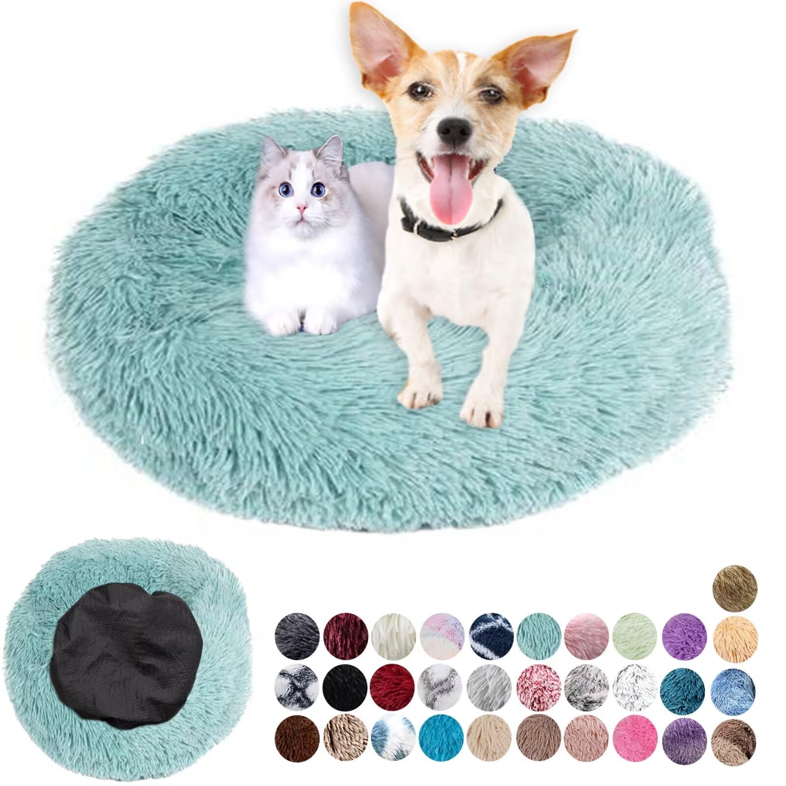 Ryanbem Dog Bed Soft Fluffy Round Dog Houses Calming Pet Beds Plush Anti Anxiety, Anti-Slip Cat Bed Easily Washable Dog Beds Improving Sleeping and Warm, Small Medium Large Dark Green 80cm