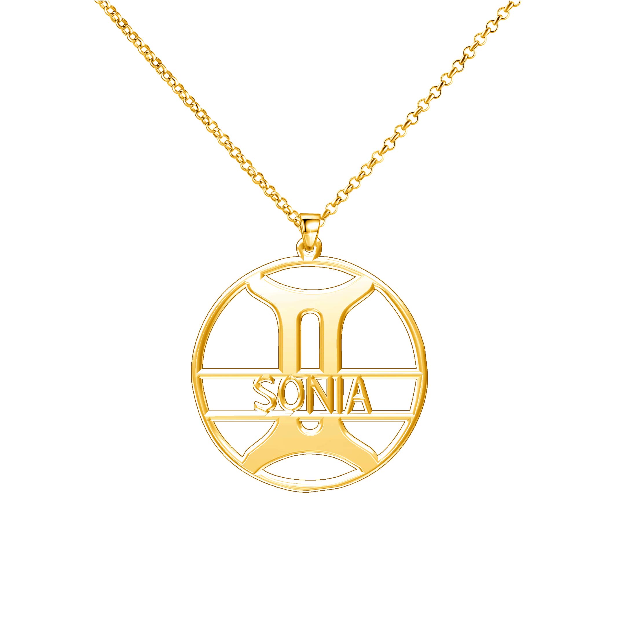 LoEnMe Jewelry Gold Plated Gemini Sonia Necklace Sterling Silver Family Custom Script Personalized A