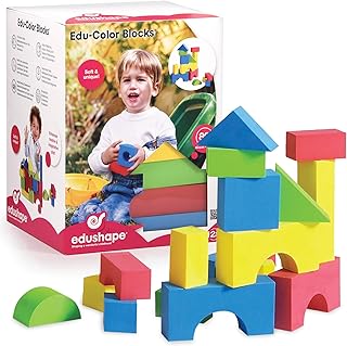 Edushape Color Soft Baby Blocks for Toddlers 1-3, 80 Pieces Regular Size - Edu-Blocks Soft Blocks Foam Blocks - Stacking Blocks Building Blocks for Daycares and Preschools