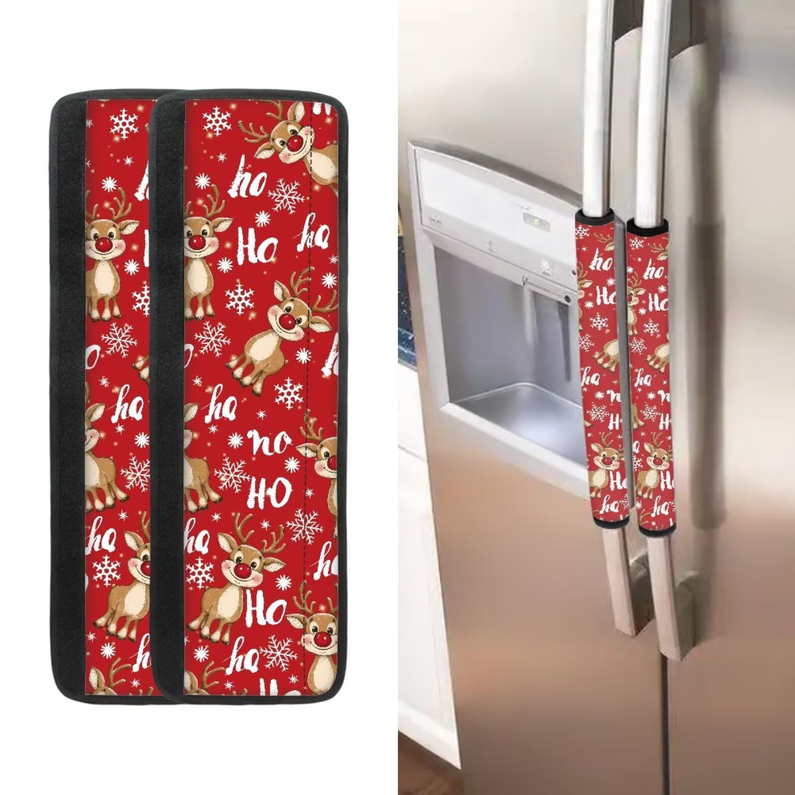 GLENLCWE Cute Christmas Deer Door Handle Covers Set of 2,Non Slip Kitchen Furniture Protectors Stain Against,Soft and Washable Christmas Decorations