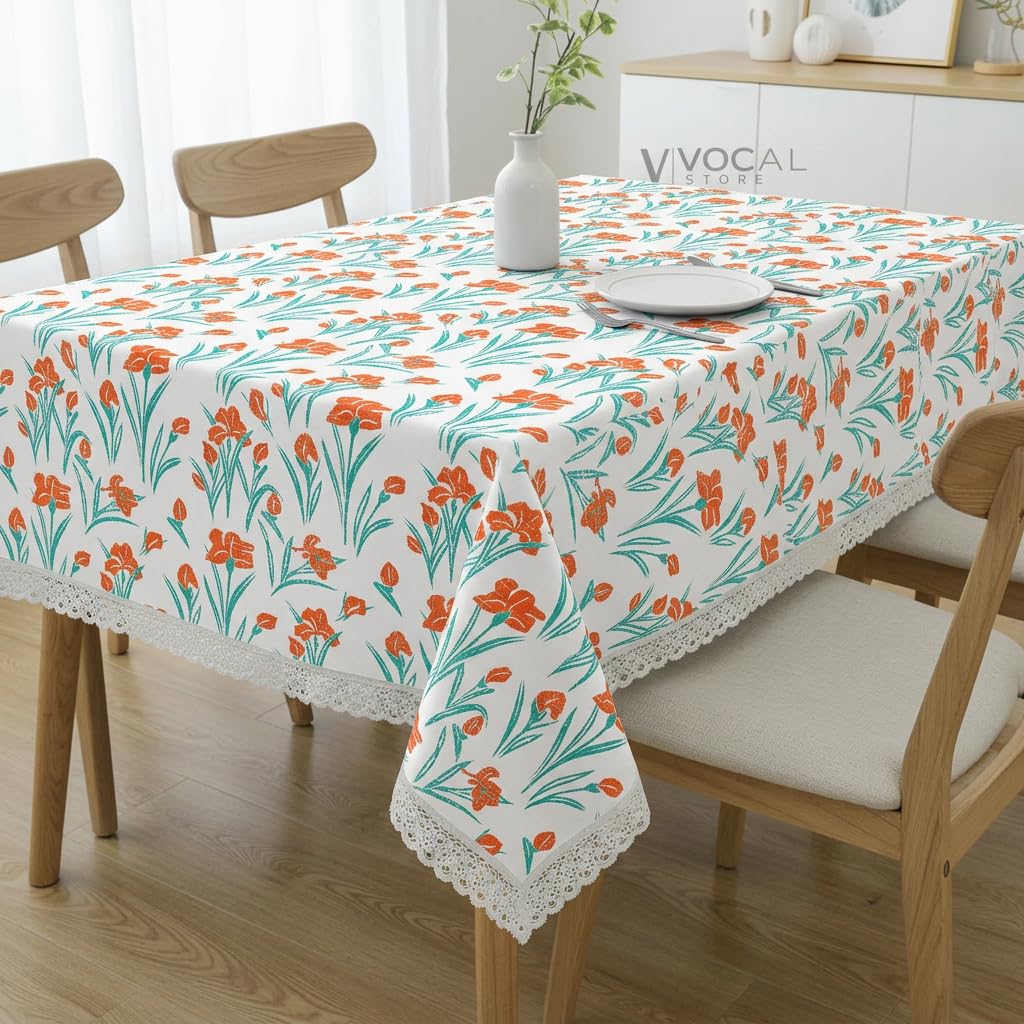 Lace Table Cloth for Dining Table, Decorative Center Table Cover for 6-8 Seater, 108 X 60 Inch, Orange Sunset Bloom- (CTBL8-P014)-image-14
