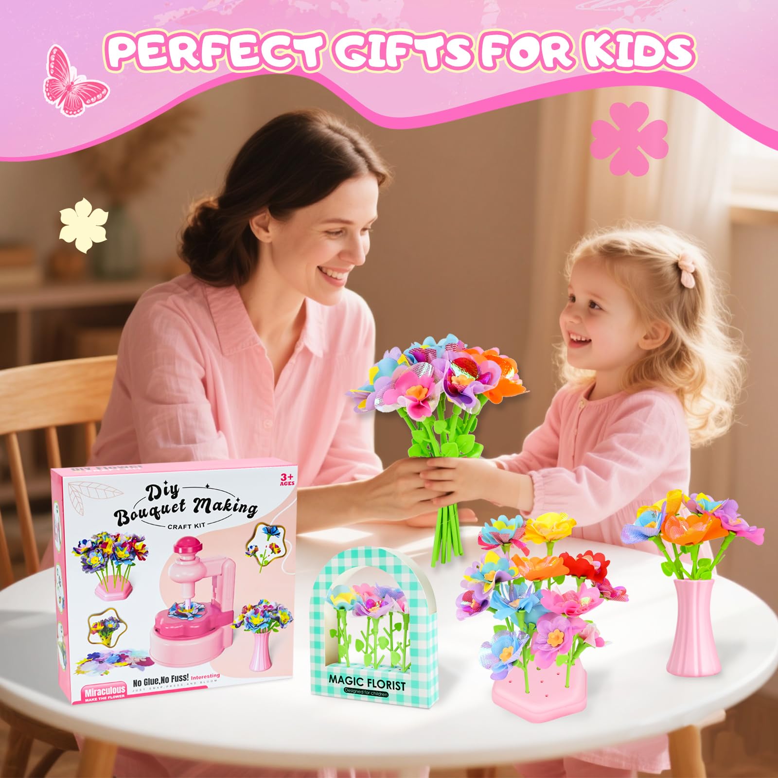 FORMIZON Activité Manuelle Enfant, Bricolage Kit Fabrication de Fleurs Tissu, Jouet Fleurs pour Enfant 3 Ans+, DIY Flower Making Bouquet Anniversaire Noël Cadeau Fille 4 5 6 7 8 9 10 Ans