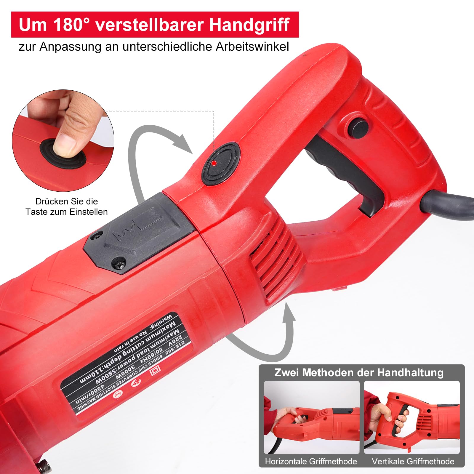 HYCHIKA 3200W Elektrische Betonsäge, 4300RPM Motor Kreissäge, 305mm Betonschneider, Nass-Scheibensäge, Steinsäge Nassschneider Pflastersteine, inkl. Wasserleitung und Pumpe, für Stein, Ziegel, Holz