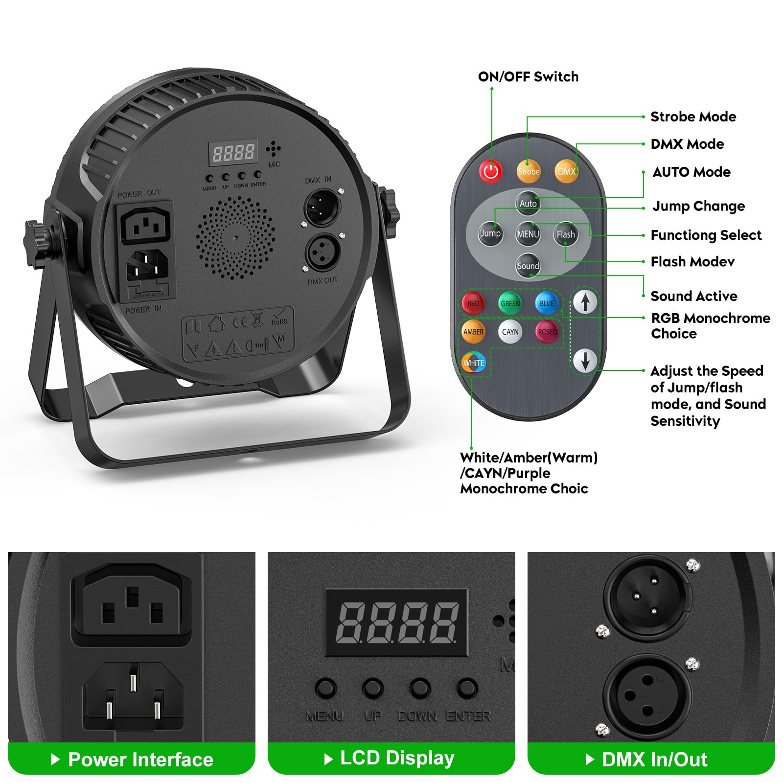 84W LED Par Faretti RGBW DMX512 14 LED luce palco con Telecomando Luci da discoteca festa ad alta luminosità Illuminazione scenica per KTV Stage DJ Ristorante Bar Halloween Natale