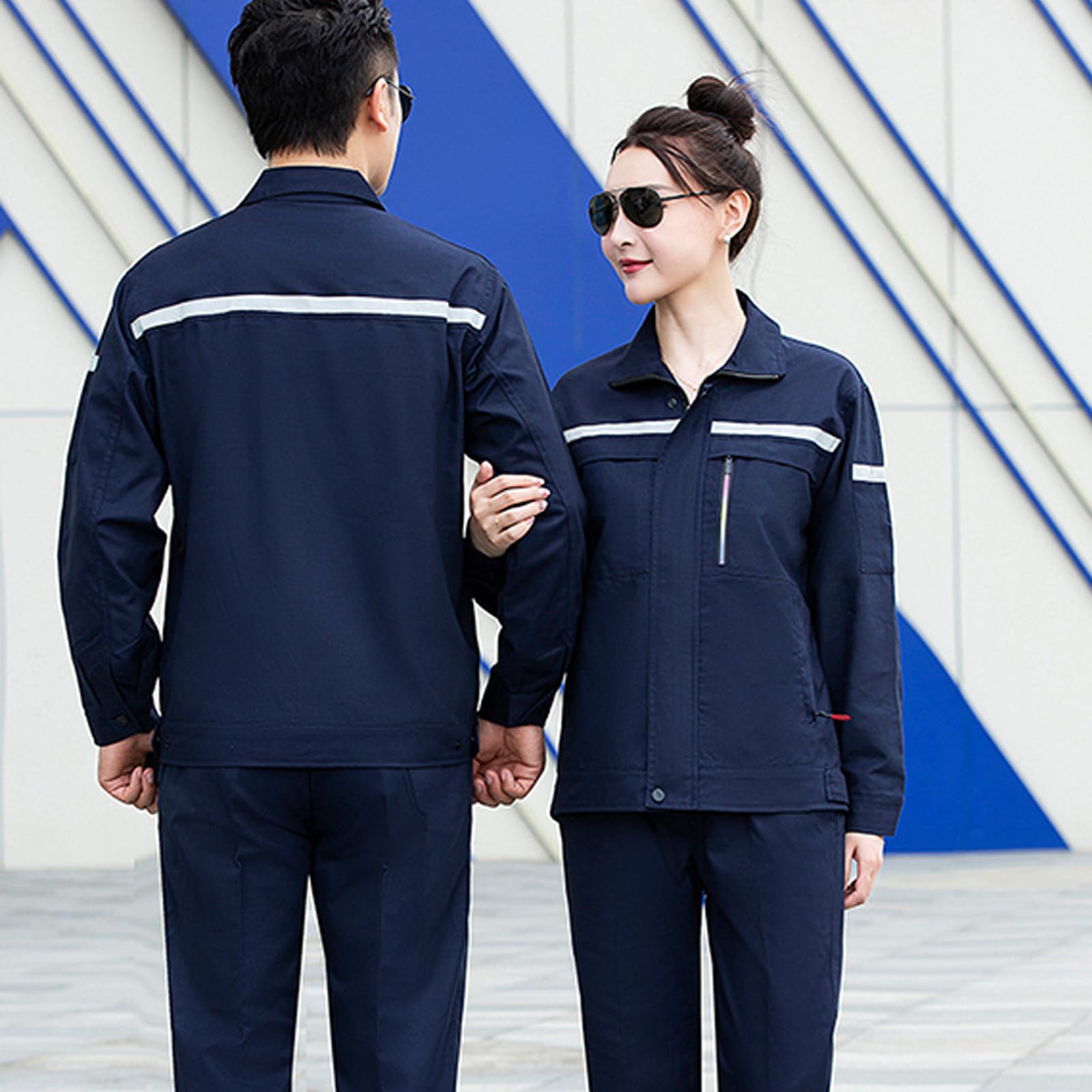 Mono De Manga Larga Trabajo Unisex Cuello De Solapa General/Standing Collar Workwear Set Chaqueta Y Pantalones Traje