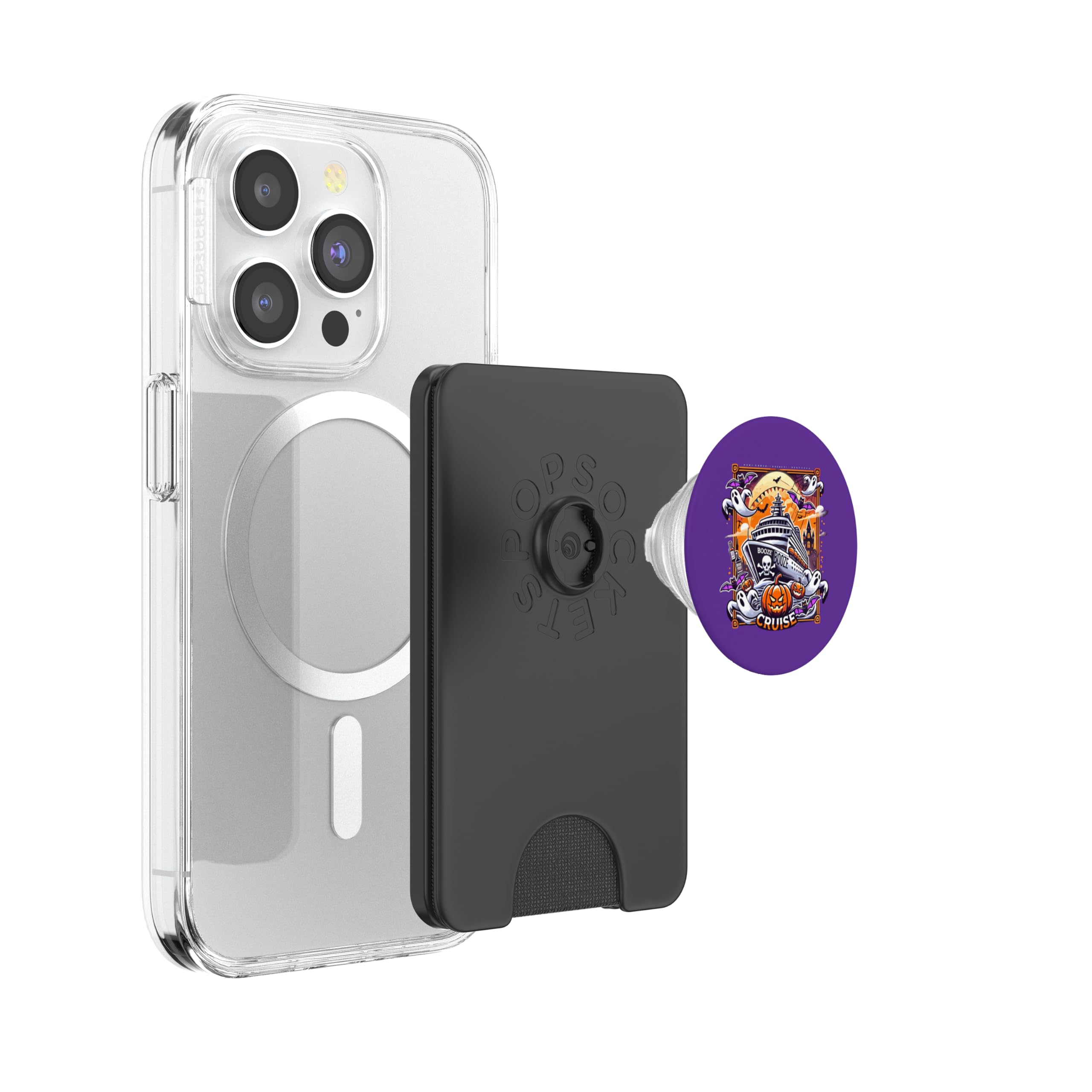 Booze Cruise Halloween Cruise Enthusiasts PopSockets PopWallet for MagSafe, Black - Image 3