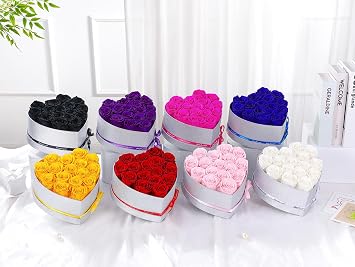 pinnetetti Flowers for Delivery, 16 Yellow Preserved Rose in Heart Shaped Box, Real Forever Roses Birthday for Her, Flower for Mothers Day