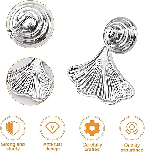 Miniatura 3 de MOROBOR Ginkgo - Manijas de perilla en forma de hoja, 2 piezas de manijas colgantes de gota de plata brillante, cajón de hardware con un solo