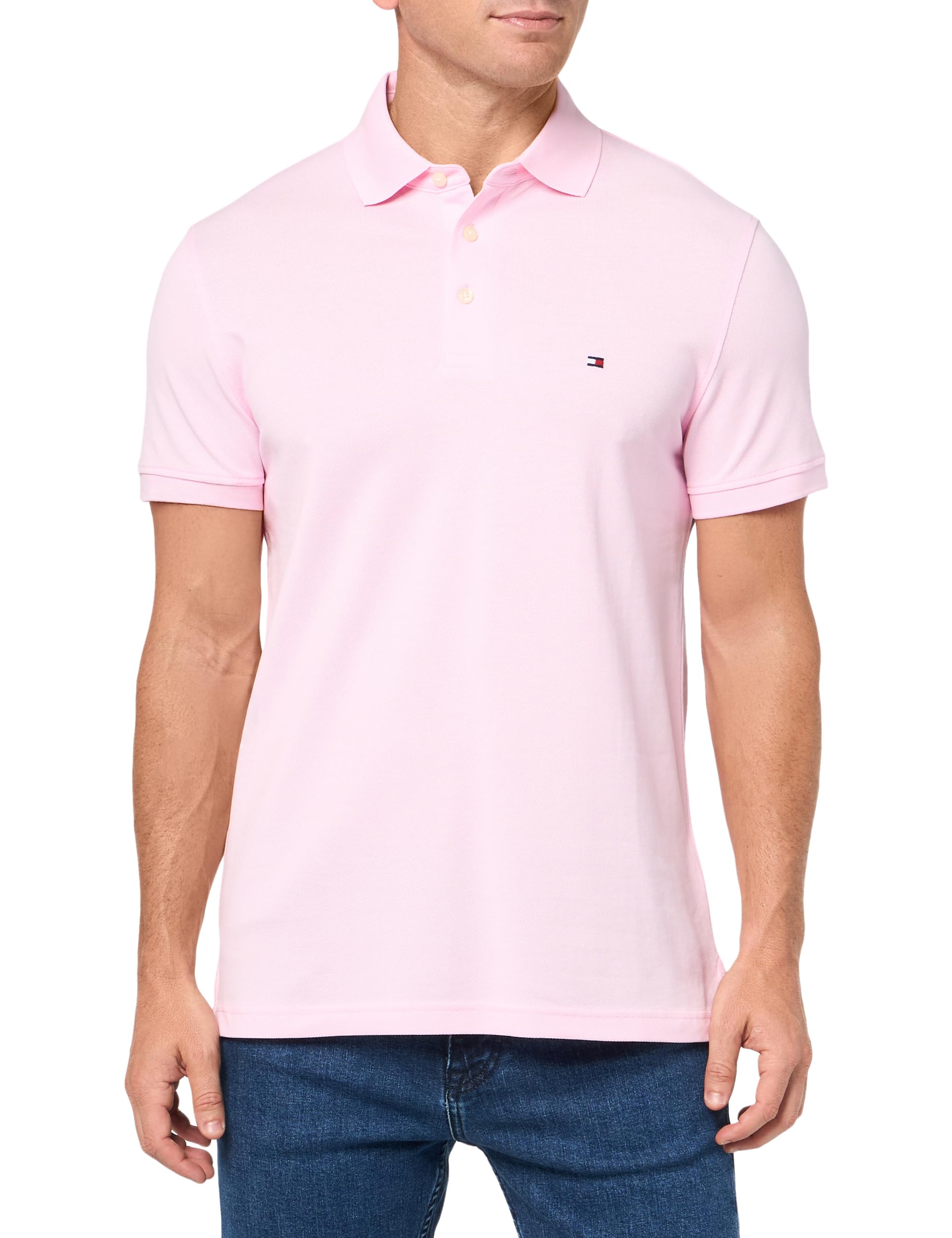 Tommy Hilfiger Men's Short Sleeve Polo Shirts in Slim Fit with Stretch and Organic Pique Cotton
