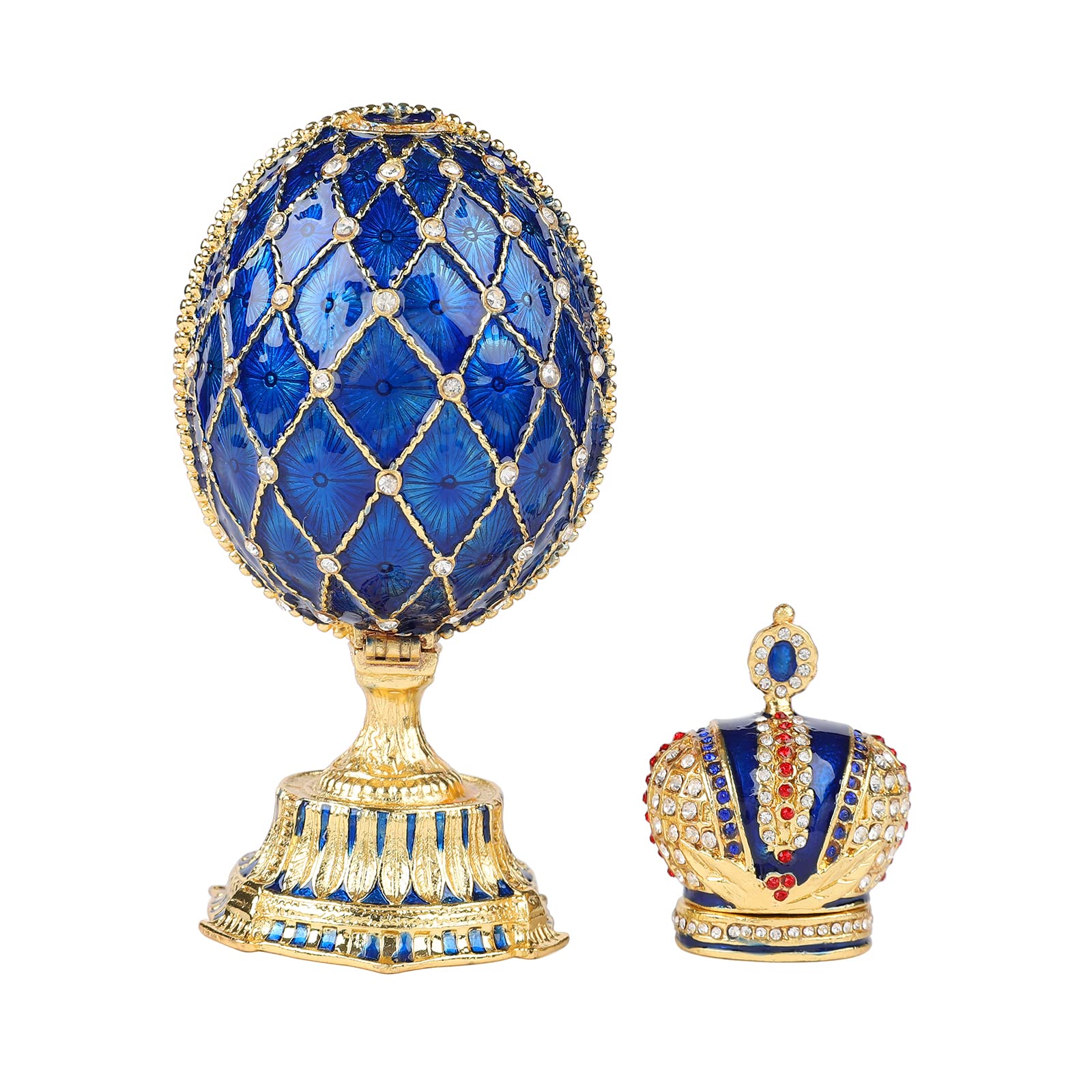 QIFU Faberge Style Egg Blue Réplicas con bisagras y corona regalo único para decoración del hogar