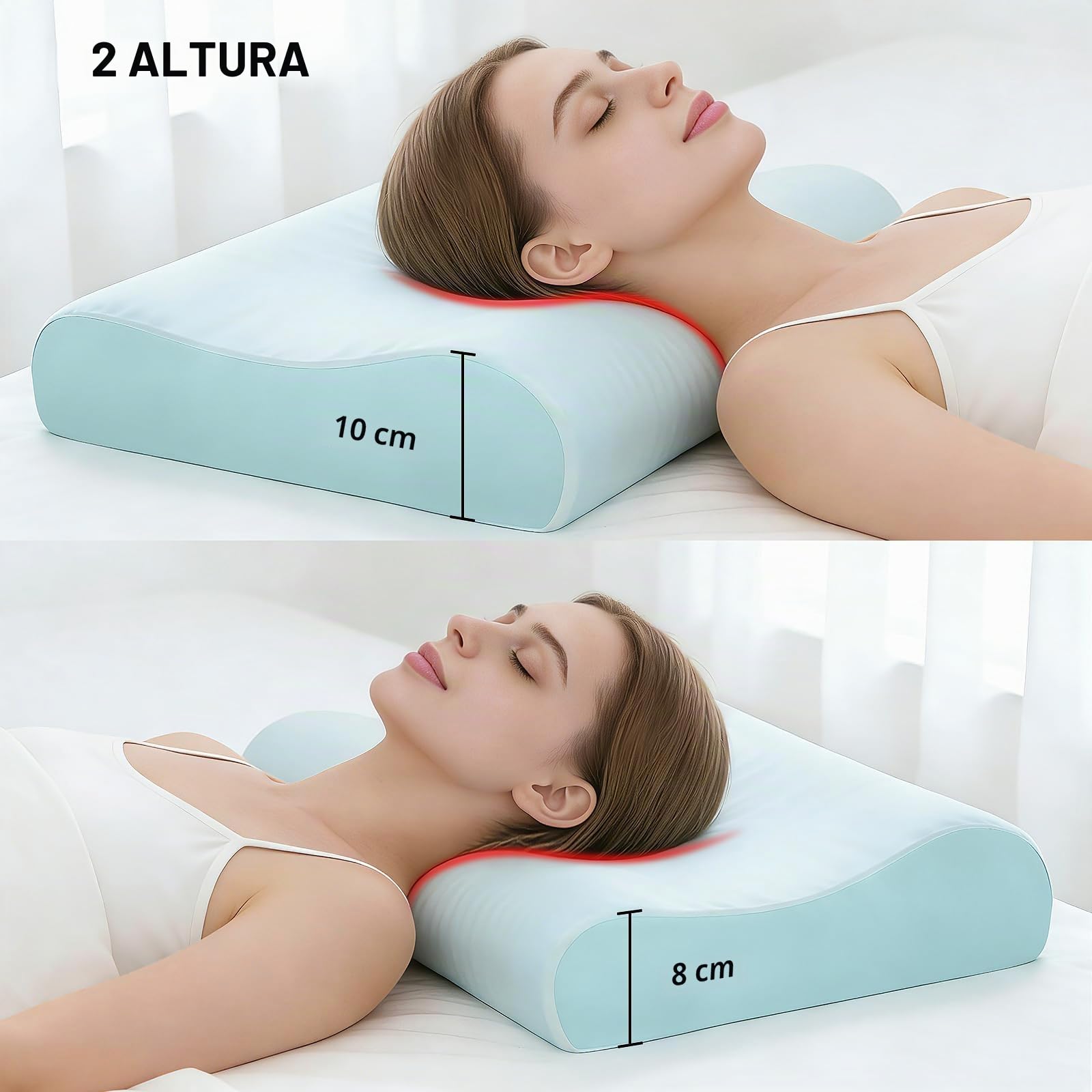 Almohada cervical ergonómica, cojín ortopédico para el cuello, almohada de espuma viscoelástica para personas que duermen de lado, espalda y boca abajo, 60 x 40 cm