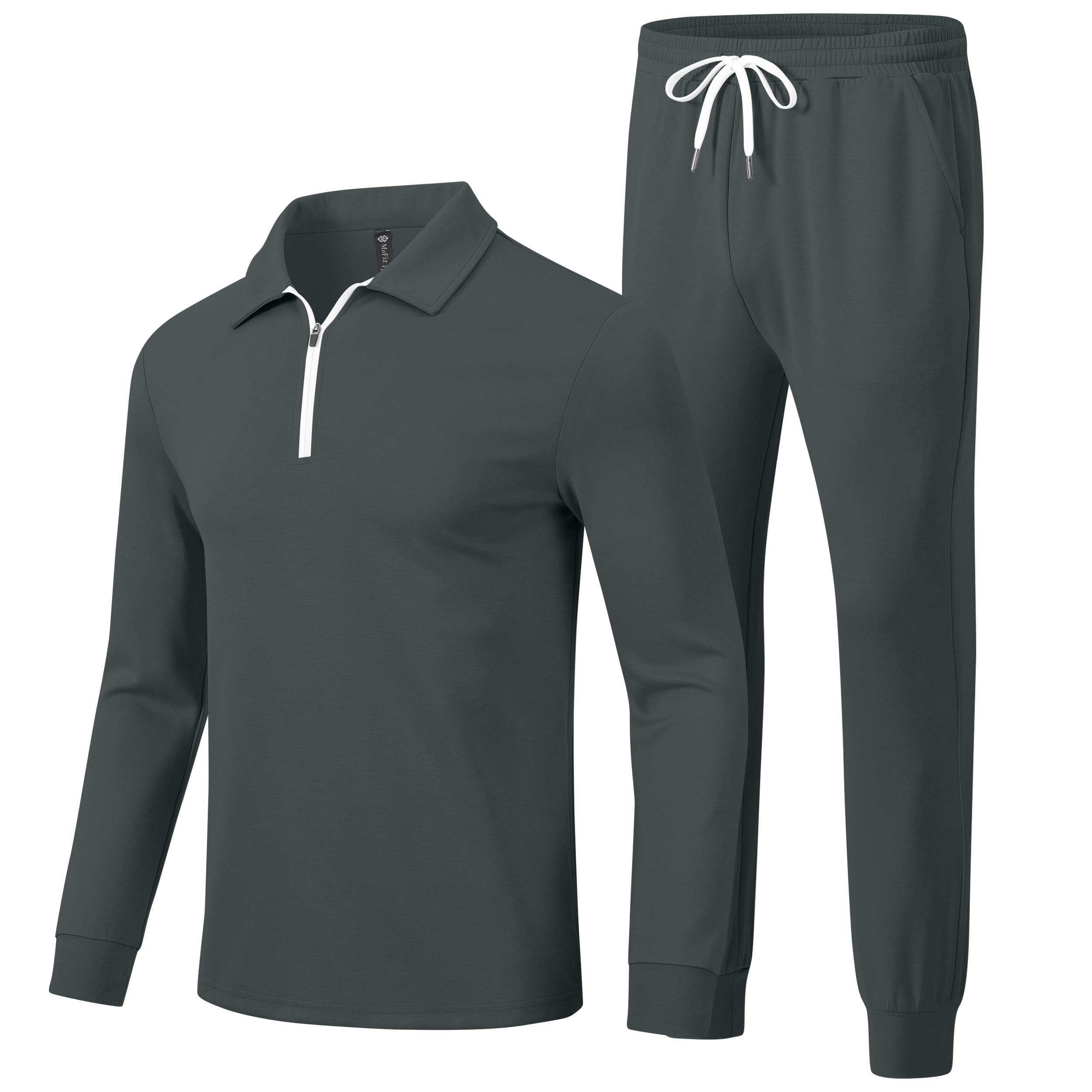 MoFiz Chándal de 2 piezas para hombre, con cremallera de 1/4, manga larga, pantalones de correr, ropa casual para hombre