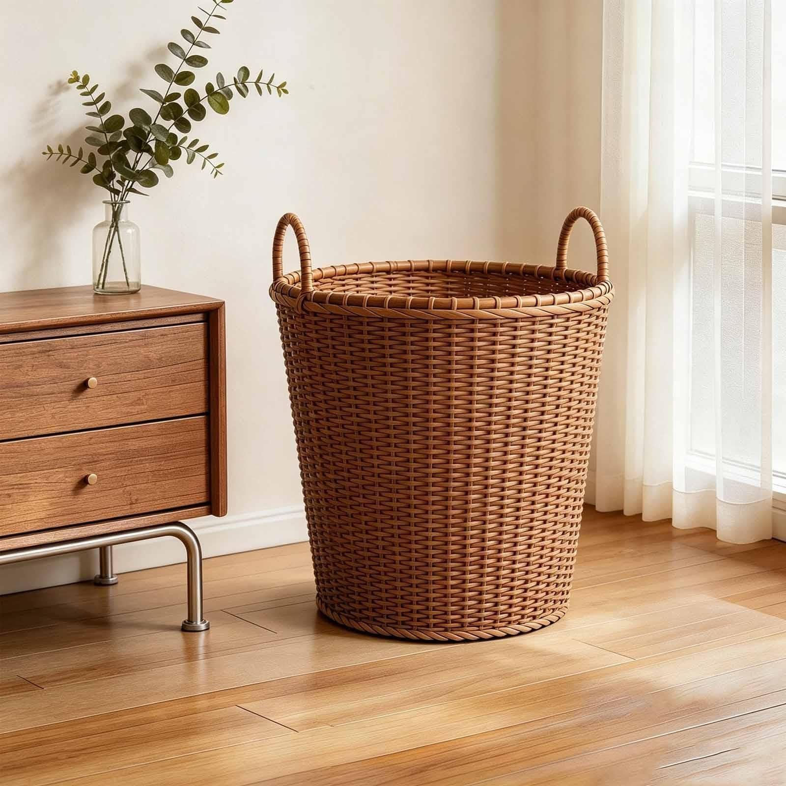 Cesto Portabiancheria In Rattan Sintetico, Cesta Multifunzione Con Manici