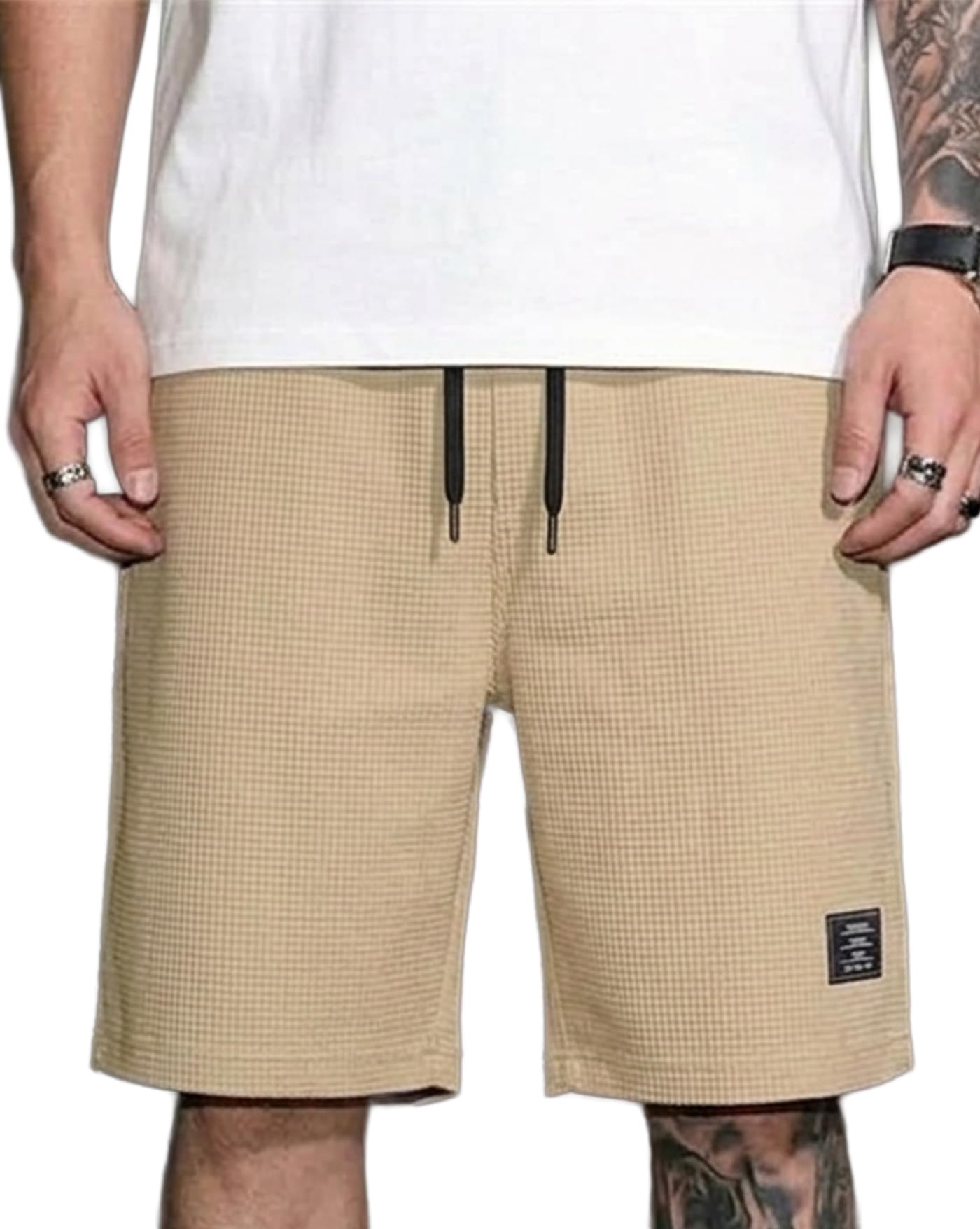enitor Men's Solid Drawstring Waist Casual Knee Length Boxers,Solid Men Beige Basic Boxer's-picture-23