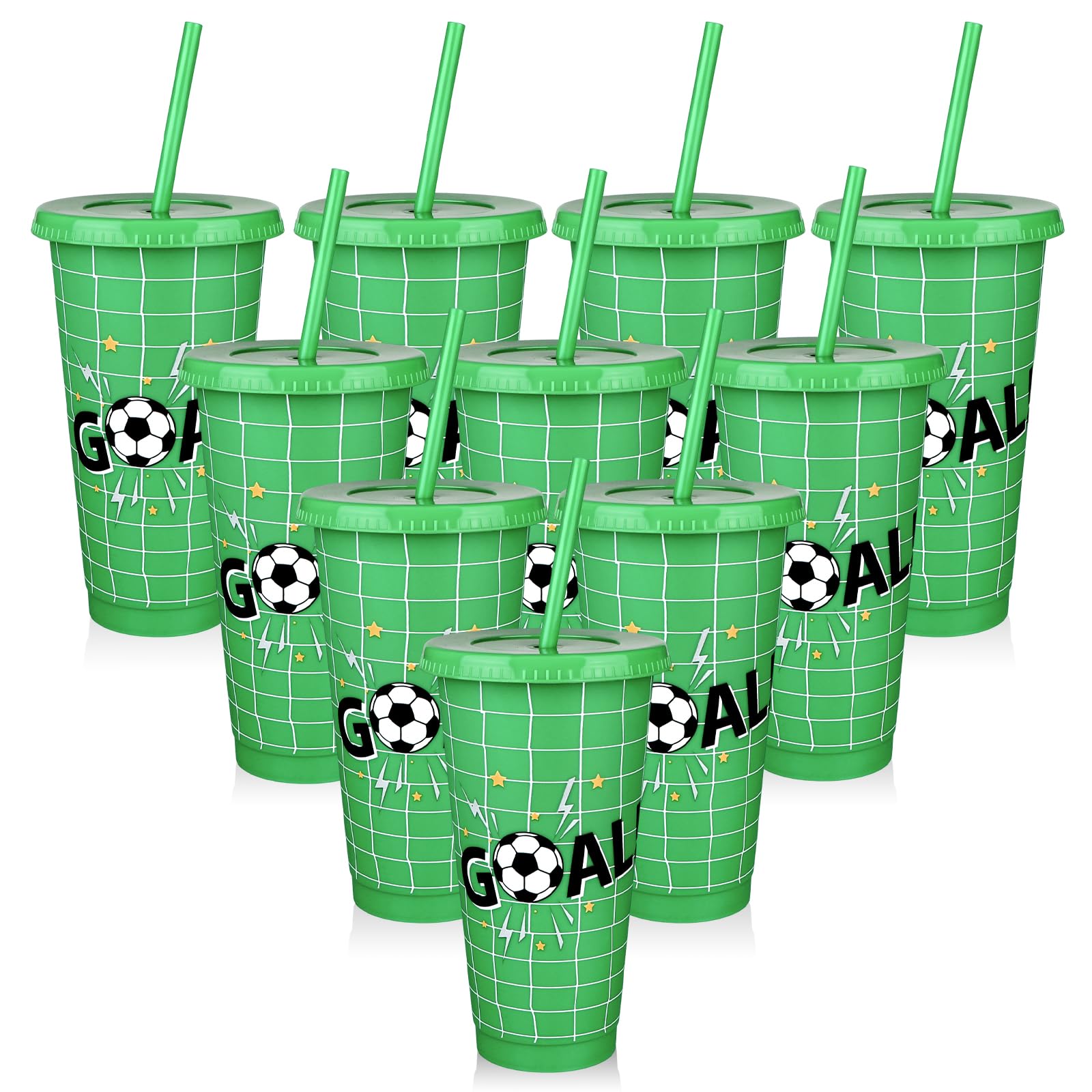 Kklolai 10 Pcs 24 Oz Plastic Football Cups Reusable Tumbler with Lid and Straw Soccer Birthday Party Gifts for Coach Fan Men Women Sports Game Team Decoration (Goal) — image 1