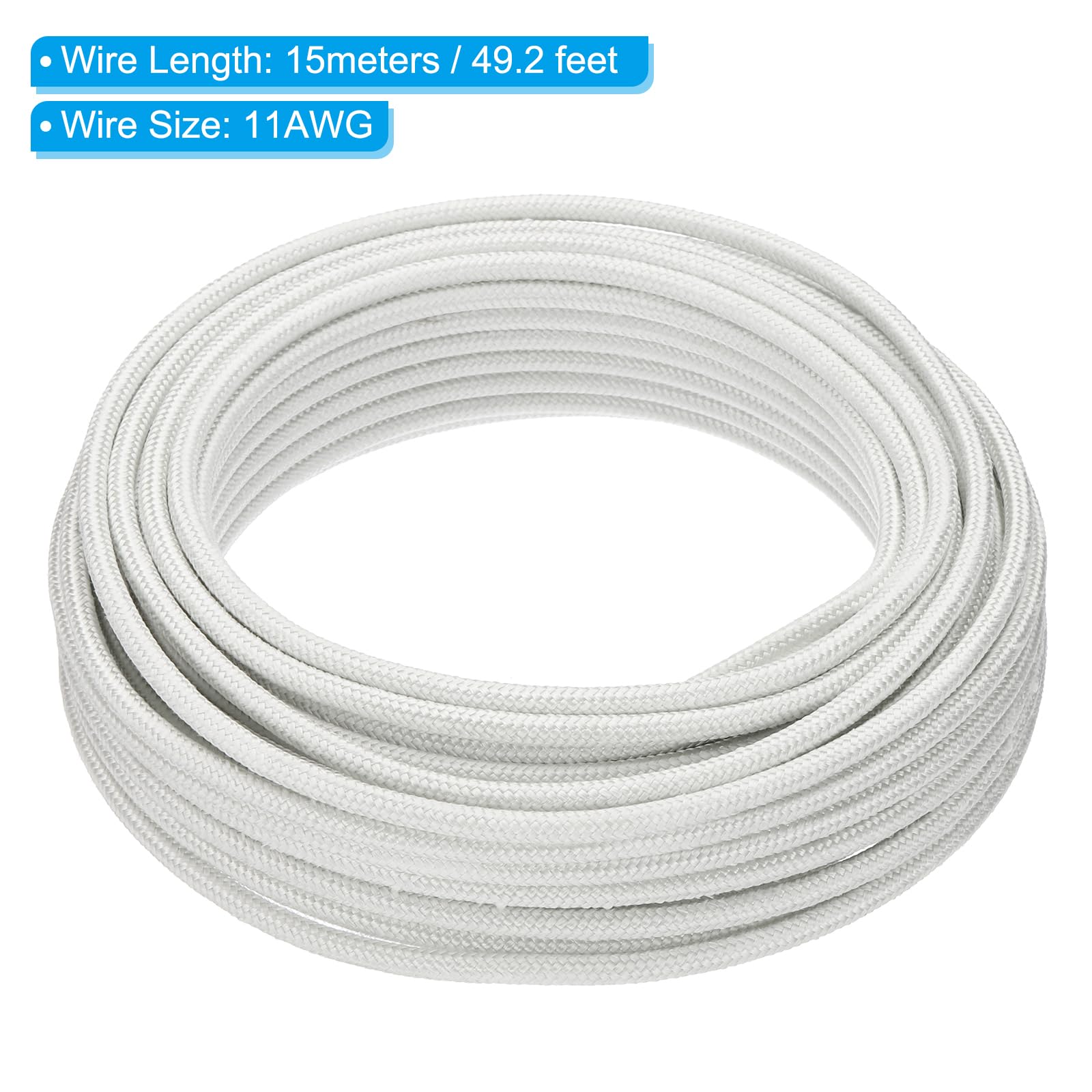 PATIKIL 49.2 Pies 11AWG Cable Eléctrico De Alta Temperatura, -76 A 932 Grados Fahrenheit Mica Fibra De Vidrio Cable Eléctrico Sólido Aislado Resistente Al Calor Cable Monoconductor