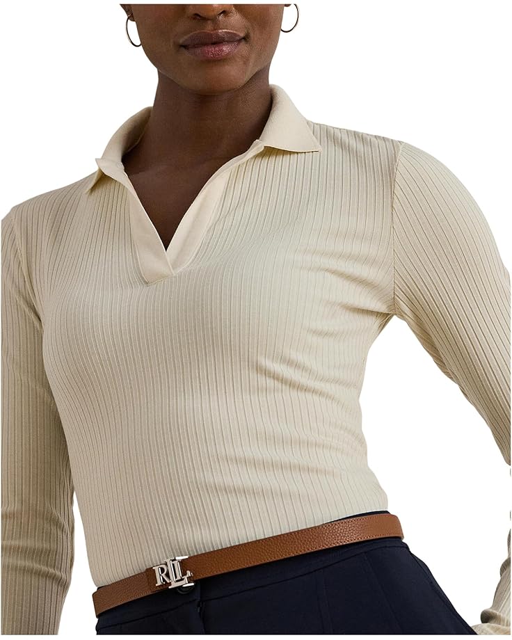 Lauren Ralph Lauren Rib-Knit Long-Sleeve Polo Top - #3 of 4