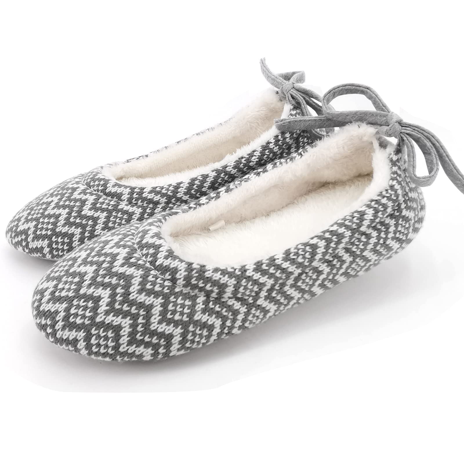 SOLOSMARTWomen Cashmere Cable Kint Ballerina Slippers, Adjustable Lace-up with Cute Bow Ballet Shoes