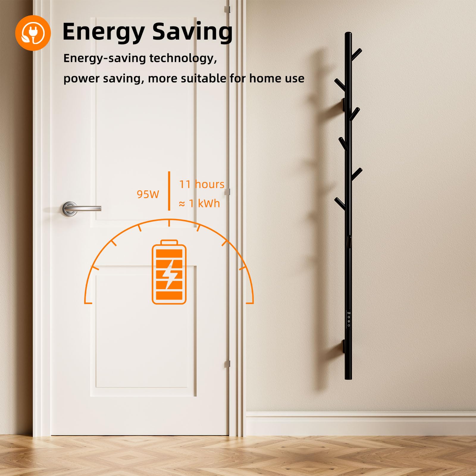 Termoarredo Elettrico, Scaldasalviette Elettrico WiFi Nero, 95W, 1500x125mm, Termosifone da Parete, per Alexa e Google Home e App, Risparmio Energetico, Impermeabile IPX5-G03 WiFi Black