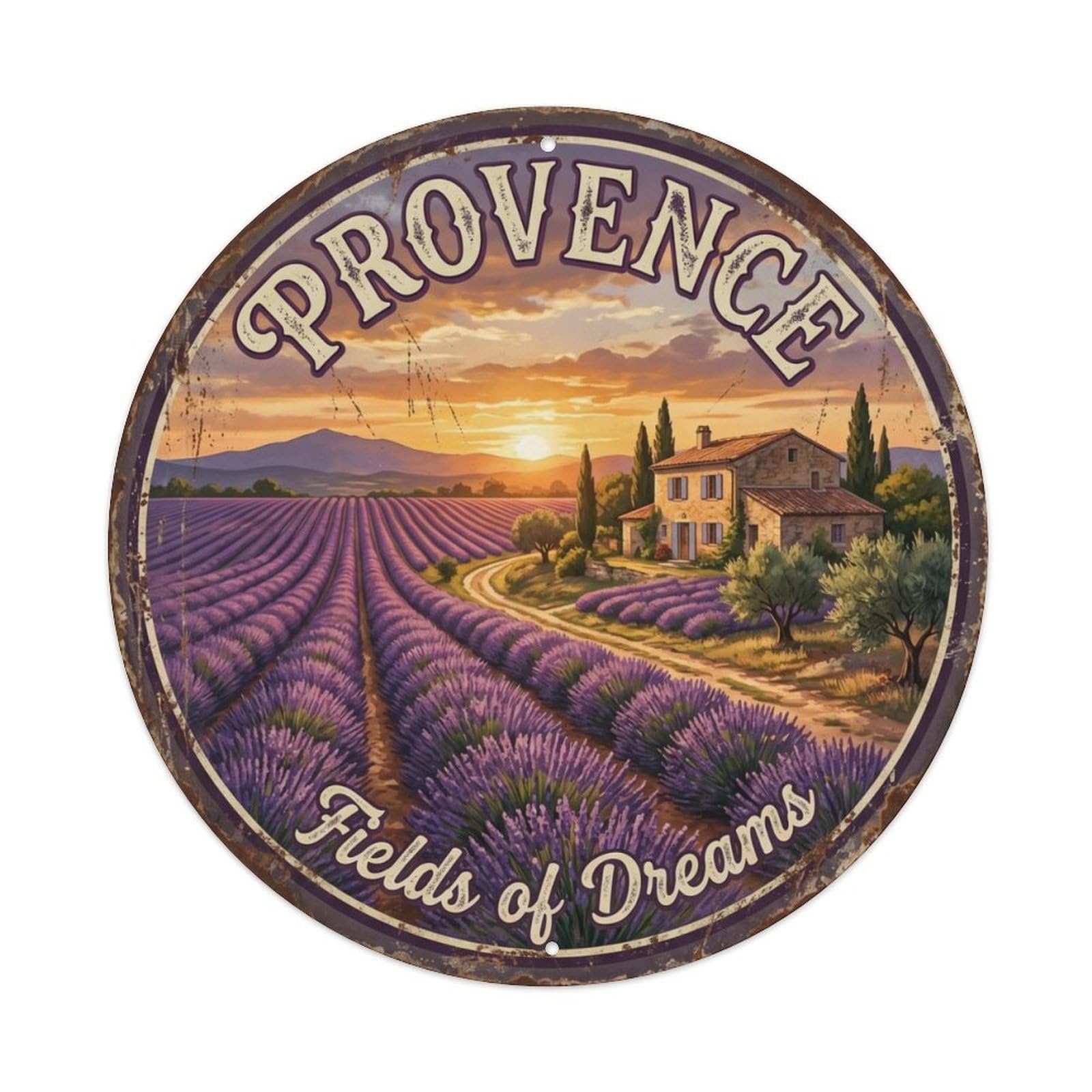 Vintage Travel Lavender Provence France Metal Tin Sign Plaque Wall Decor for Cafe, Club, Garden Round Metal Poster 8x8Inch