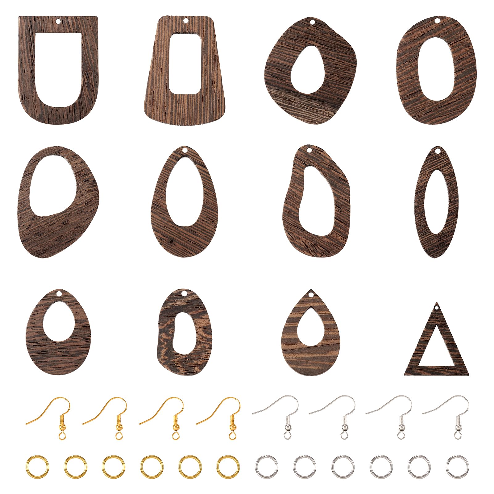 Pandahall 24Pcs Natural Geometry Wood Earring Charms & Findings DIY Boho Women Earrings Making Kit