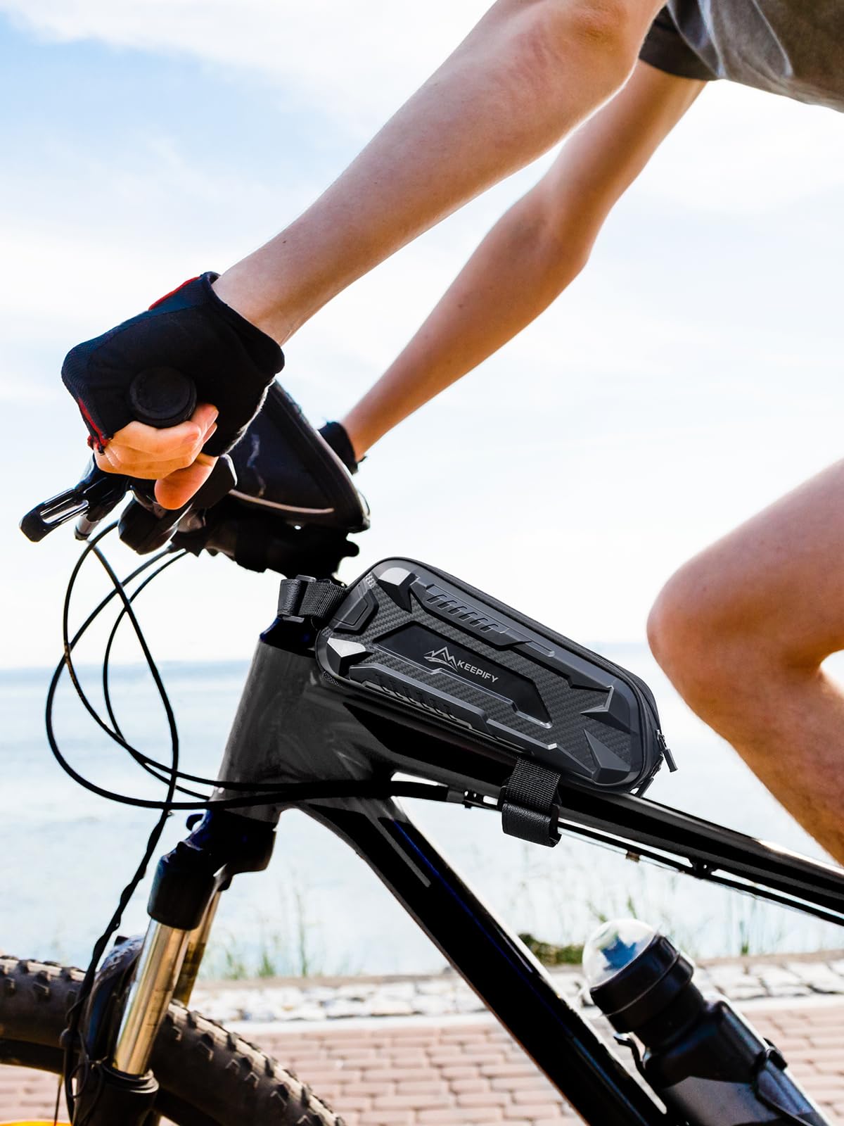 Borsa Telaio Bici Super Support, Bici Borsa Tubo Anteriore Leggera & Impermeabile, Borsa da Telaio Bici con Cerniera Autobloccante per Bici da Strada & MTB - Nero
