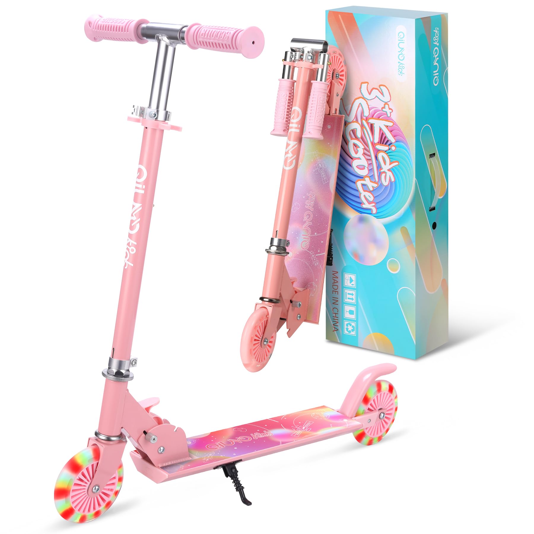 Patinete 2 LED Ruedas para 3 a 12 Años Niño Patinete, Diseño Plegable, 3 Alturas Ajustables Manillar, para Niñas y Niños, Carga Máxima de 100kg