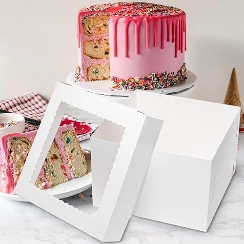 Miniatura 5 de 16 cajas para pasteles de 12 pulgadas, 12 x 12 x 8 pulgadas, cajas de pasteles de alto para tartas de nivel con ventana, recipientes desechables