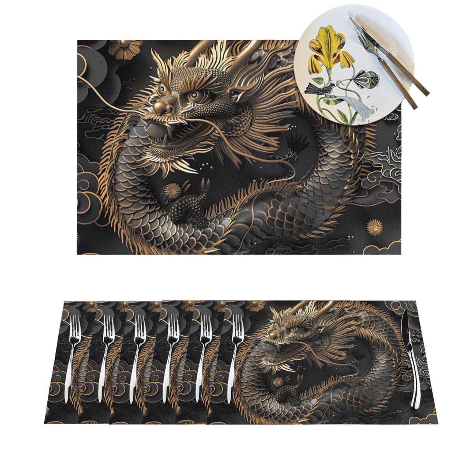 Napperons de table dragon chinois en PVC premium design élégant et anti-chaleur