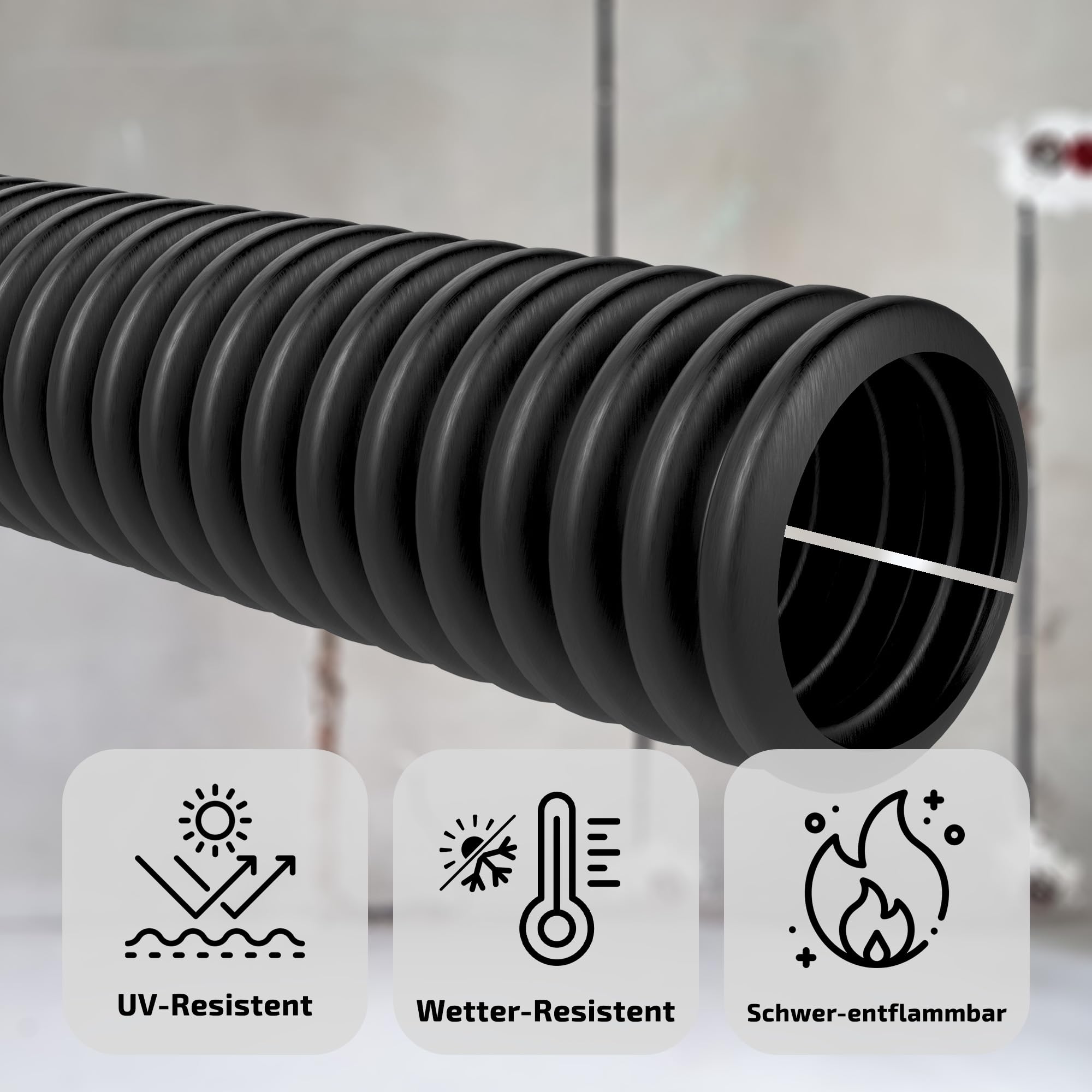 Tubo corrugado – Manguera corrugada (abierta), tubo eléctrico vacío, protección contra martas (NW 7,5 (interior 6,9 mm) = 50 metros