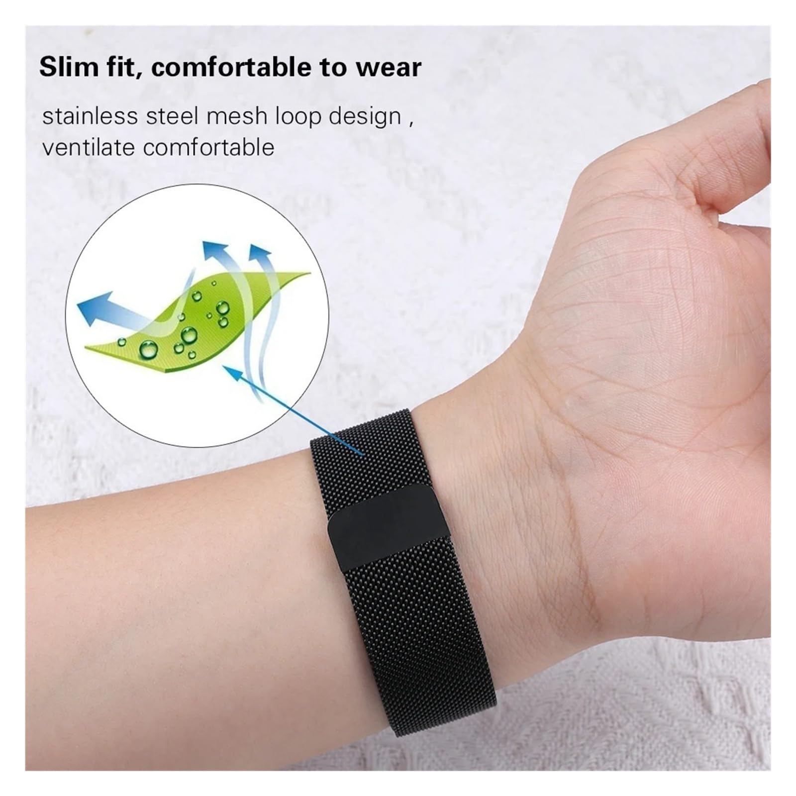Bracelet milanais magnétique en métal 20 mm 22 mm à dégagement rapide pour Samsung Galaxy Watch 7 6 5 4 40 mm 44 mm Classic Active 2 GT (noir, 22 mm)