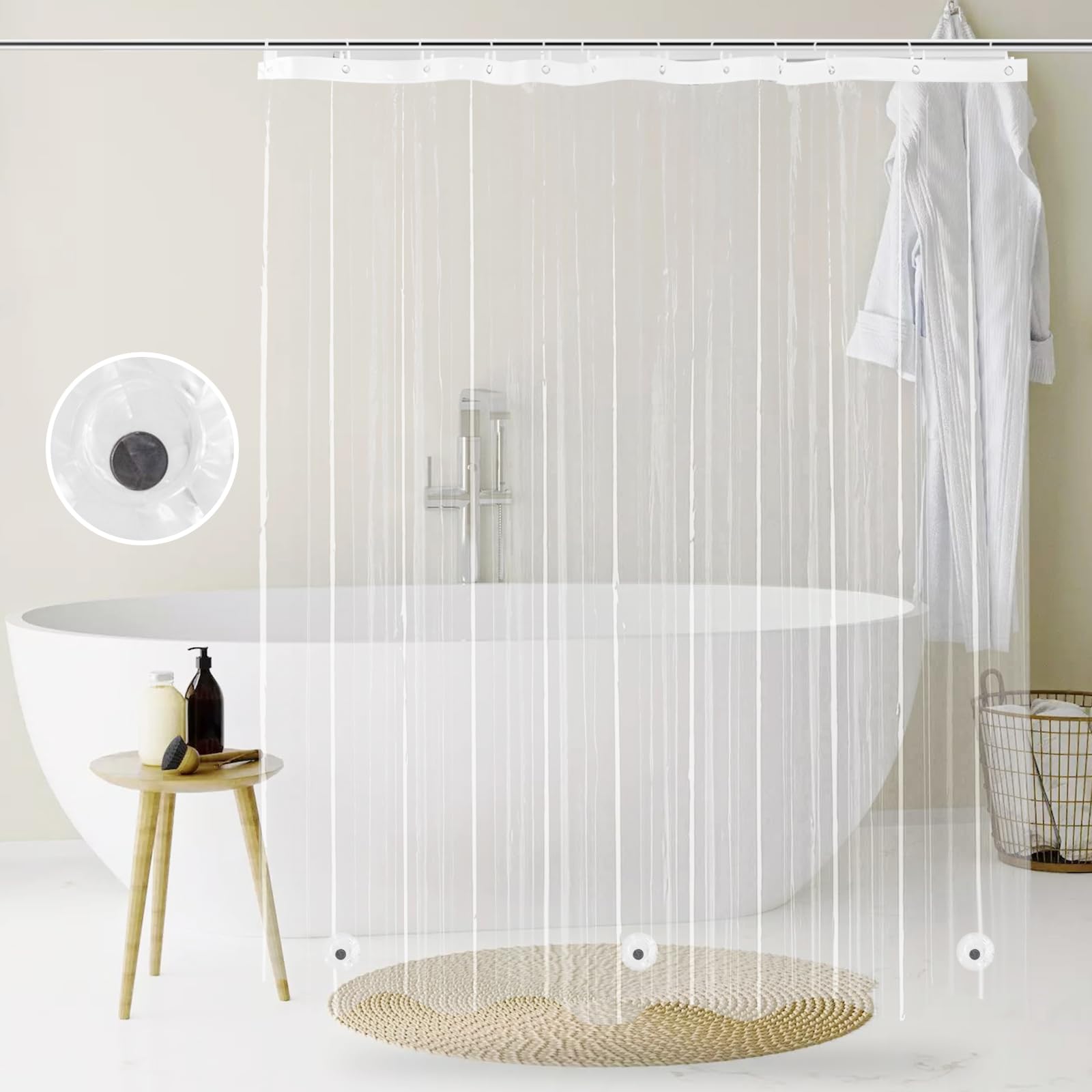 Tenda Doccia EVA Motivo Ciottoli - Impermeabile E Antimuffa Con Magnetini 100x180cm - Foto 3