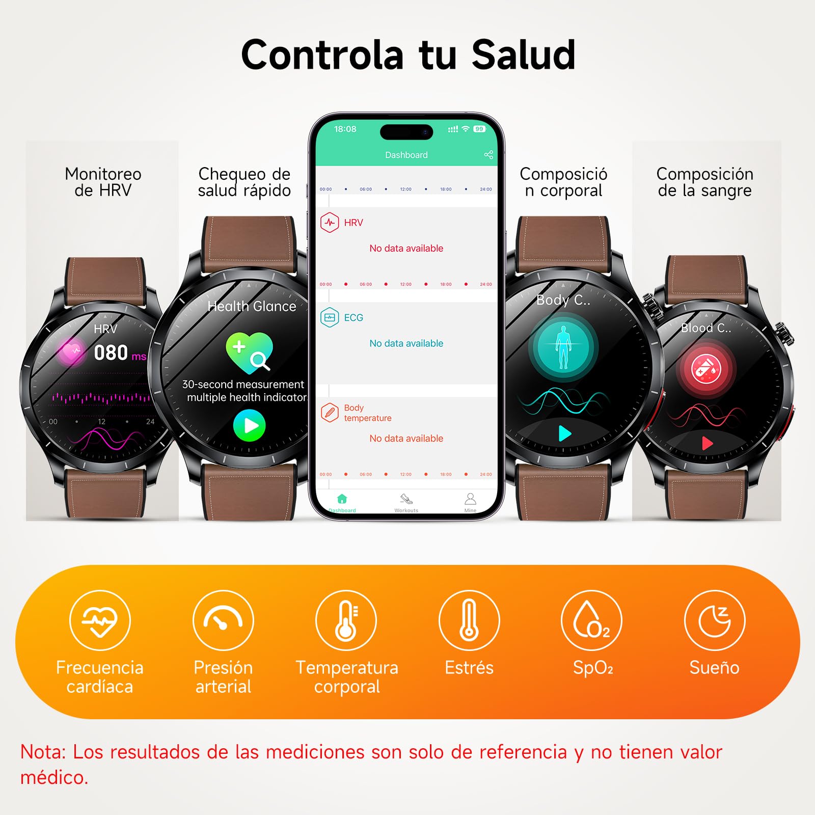 2026 Nuevo ECG Reloj Inteligente Hombre con HRV/BMI/Tension Arterial, 1.43“ AMOLED Smartwatch con 24H Pulsómetro SpO2 Temperatura Corporal Monitor de Sueño, Pulsera Actividad para Android iOS