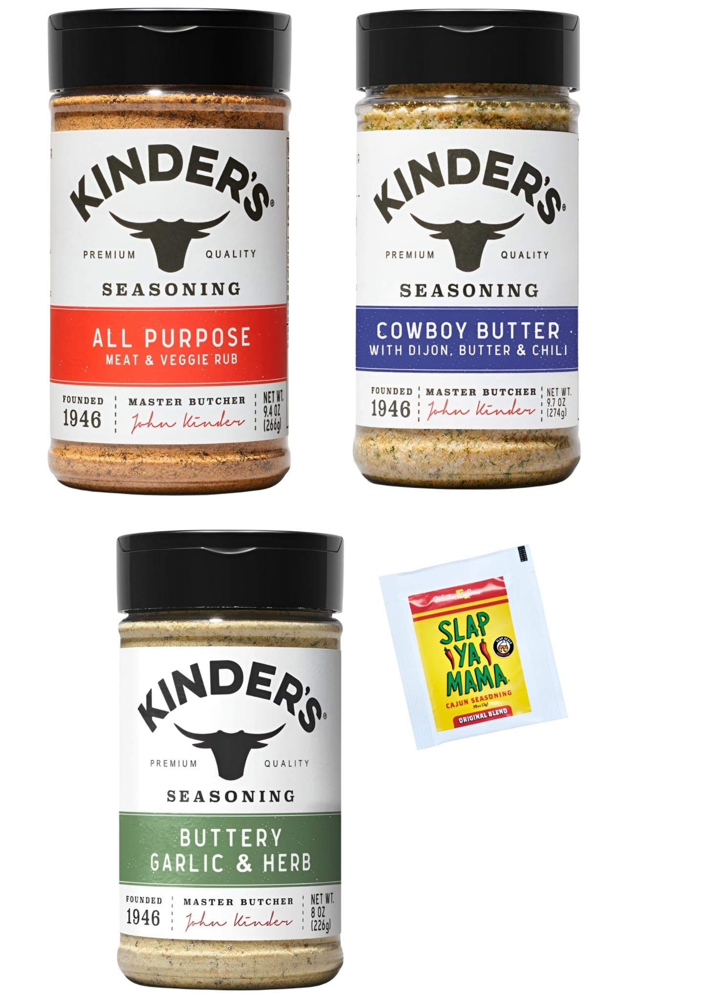 Classic Pantry Essential Seasonings and Rub Assortment by Kinder, Gluten Free, Non-GMO, No MSG (Premuim, Kinder Butcher's All Purpose/Cowboy Butter/