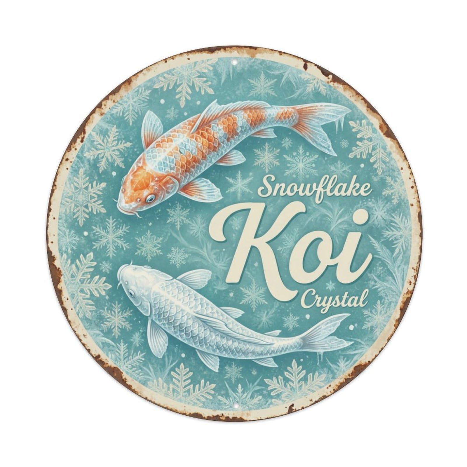 Koi Fish Snowflake Crystal Waters Winter Delicate Frozen Pure Metal Tin Sign