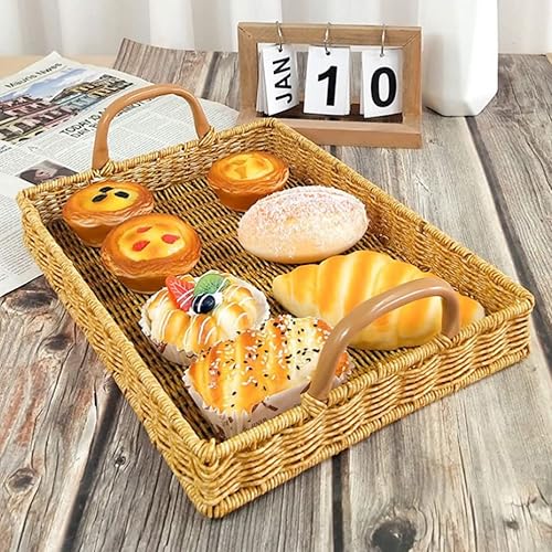 Miniatura 4 de SHERCHPRY Bandeja de almacenamiento de ratán cesta de exhibición de dulces de frutas con asa pasto marino aperitivos pan chips de servir plato de