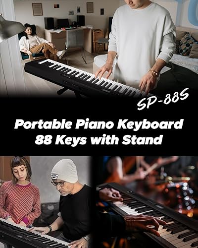 Miniatura 8 de Starfavor SP-150W Piano digital, teclado ponderado de 88 teclas con acción de martillo, 2 altavoces de 30 W, 200 ritmos, 238 tonos, teclado de piano