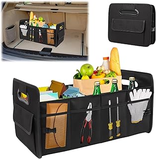 Foldable Car Boot Bag, Foldable with 3 Compartments, Car Accessories, Boot Organiser with Carry Handles, Car Organiser, Boot Camping, Practical for Saloon, Truck, Minivan (Black)