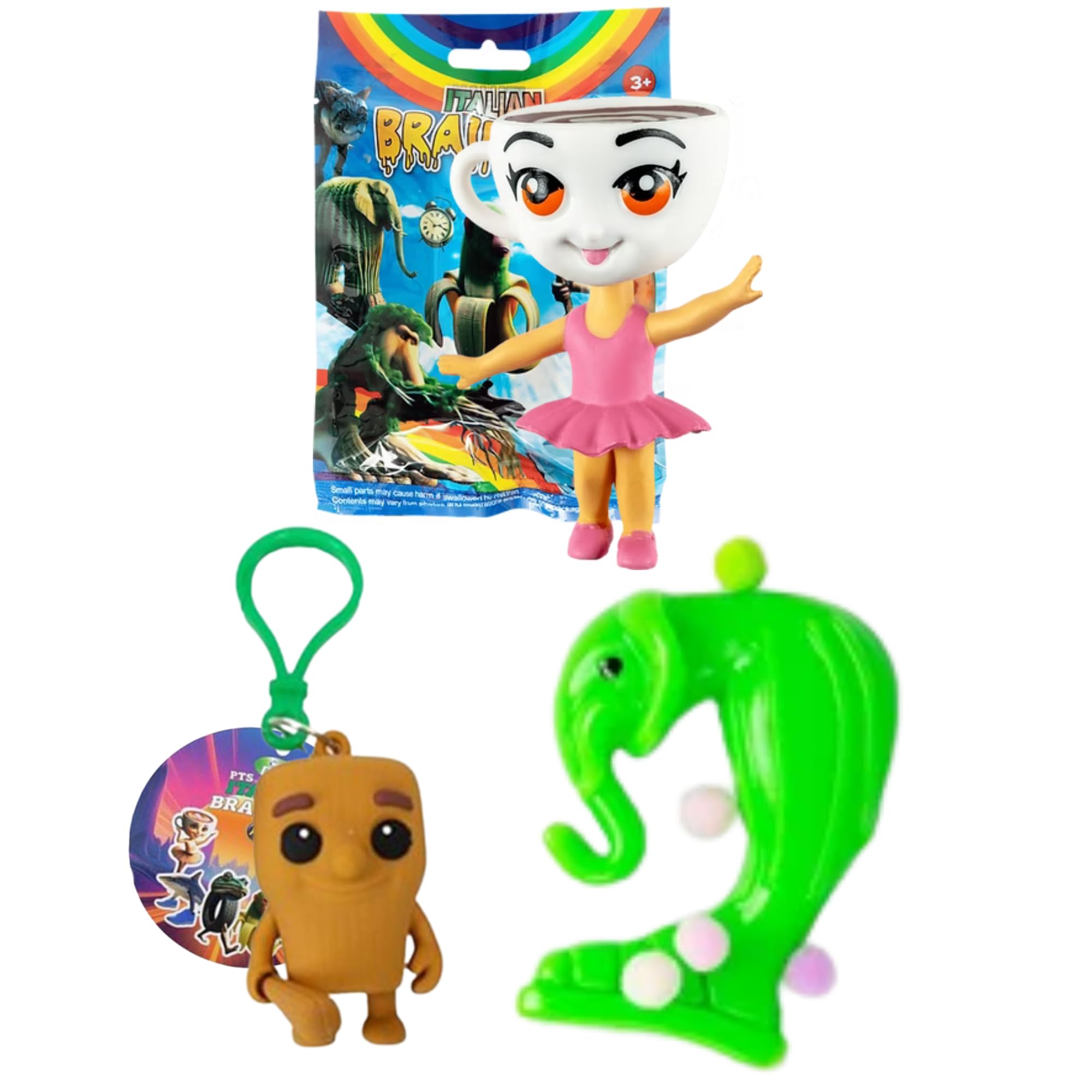Hasbro Italian Brainrot Blind Bag & Play Figure Sets - (Blind Bag Figurex1, Blind Bag Sticky Sensory Squishy x1 & 1x Assorted Keychain - Pack of 3)