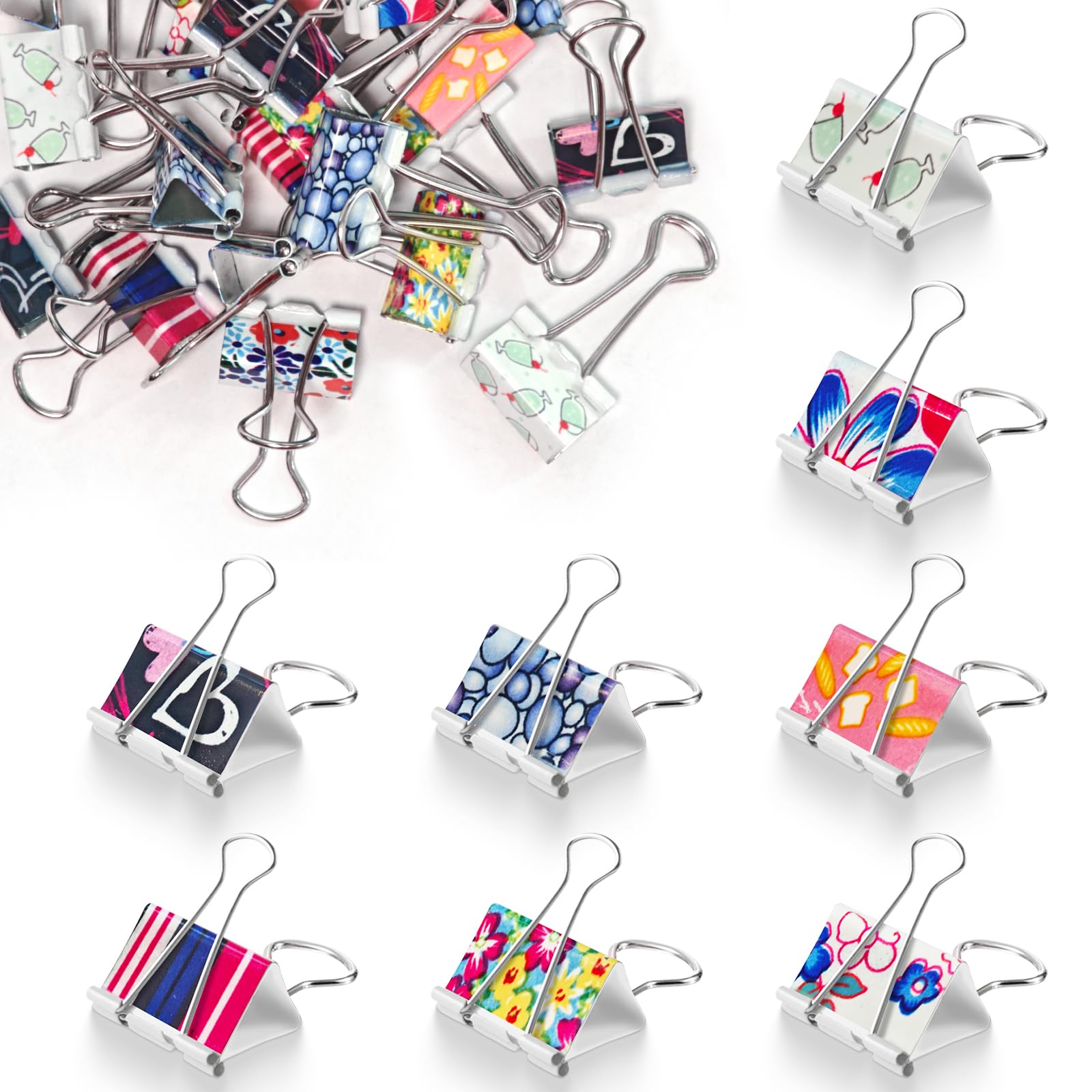 Mini Decorative Binders Cute Colorful Stainless Steel Clips, 24Pcs 6 Assorted Colors (4 Each)，Multipurpose Utility Clips for Office, Kitchen, School,